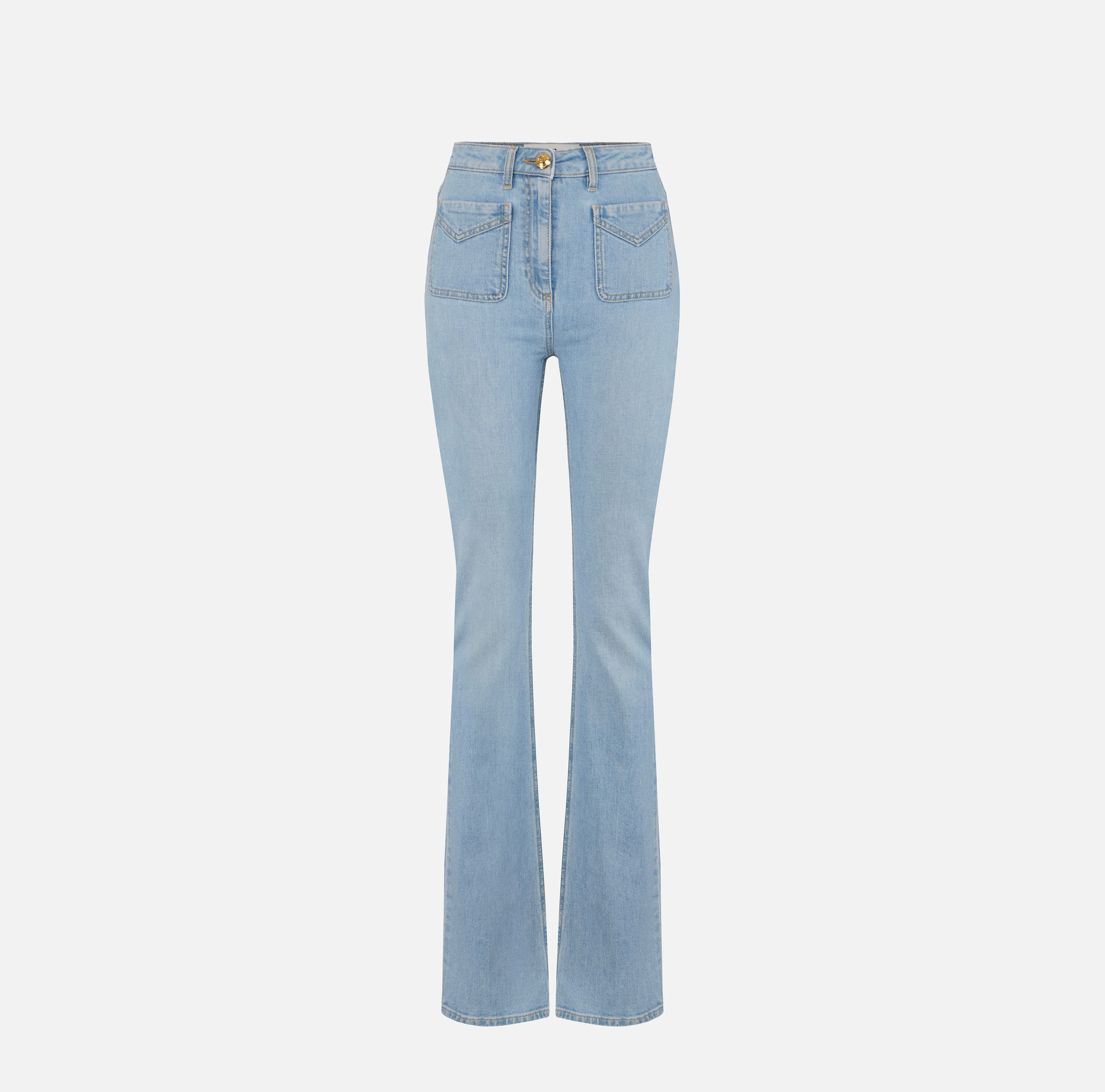 ELISABETTA FRANCHI Jeans Zampa Taschini Placca Logo-Light Blue