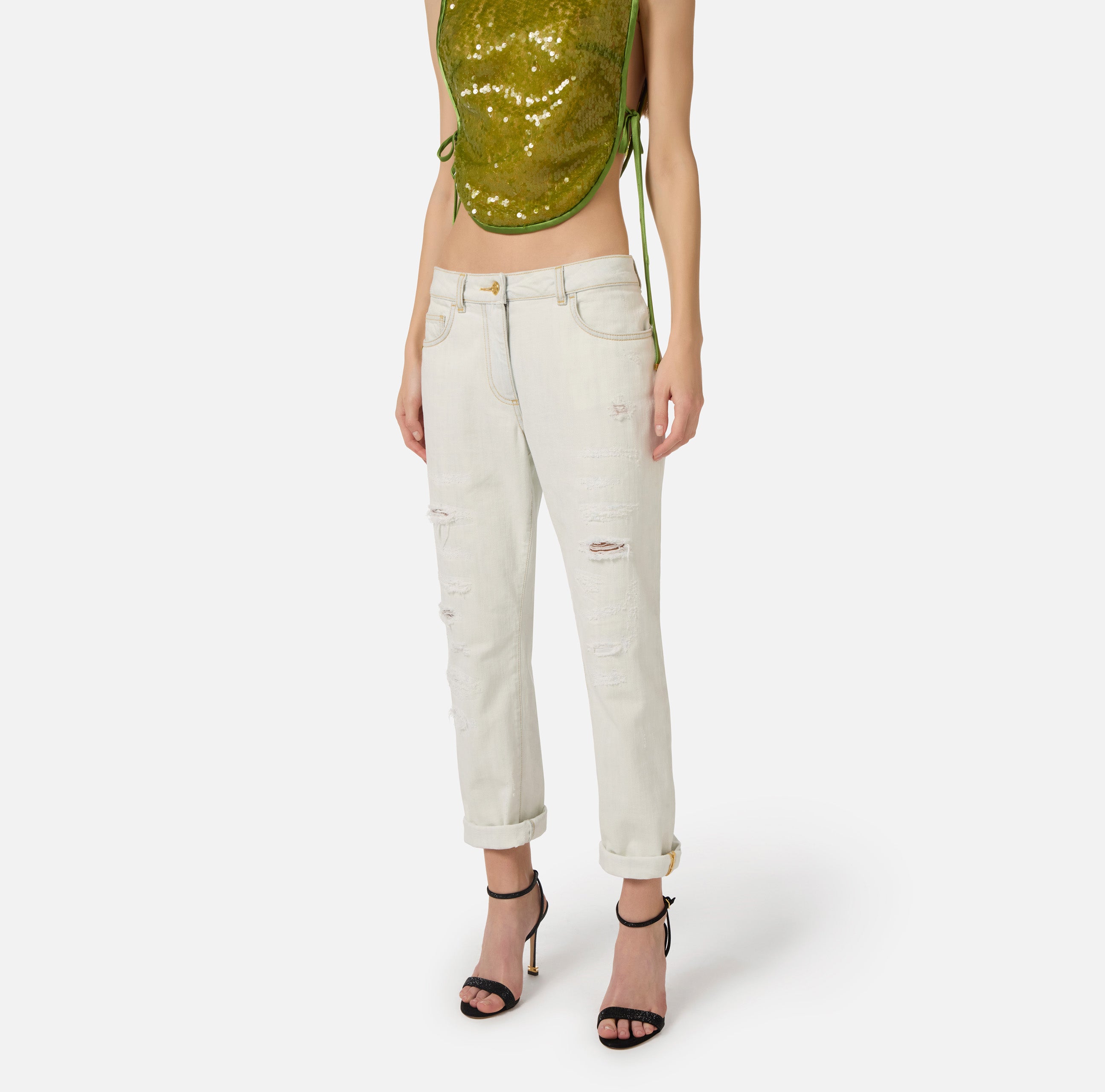 ELISABETTA FRANCHI Jeans Denim Strappi-Bleached Destroyed