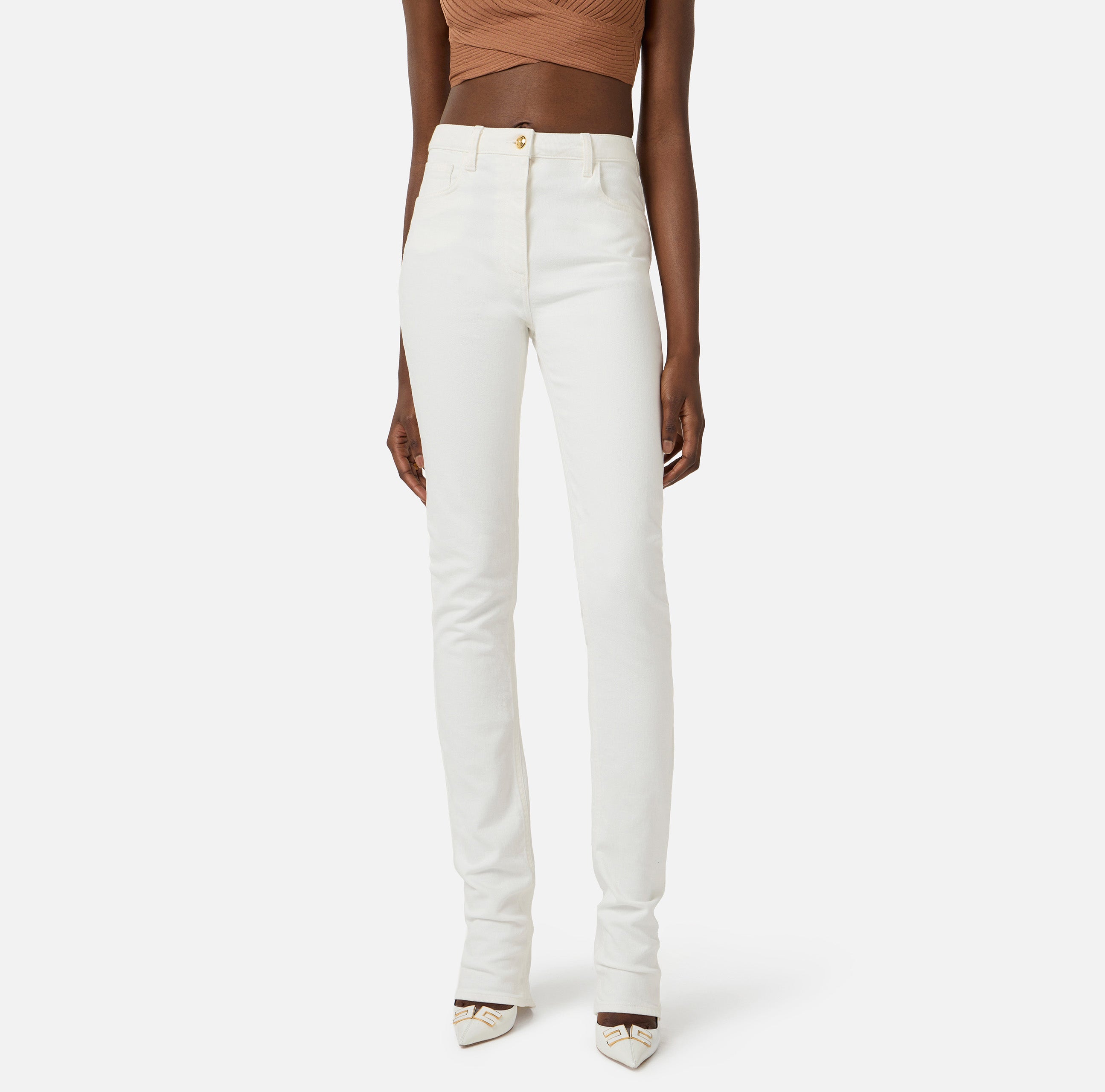 ELISABETTA FRANCHI Jeans Skinny Lucchetto Logo-Avorio