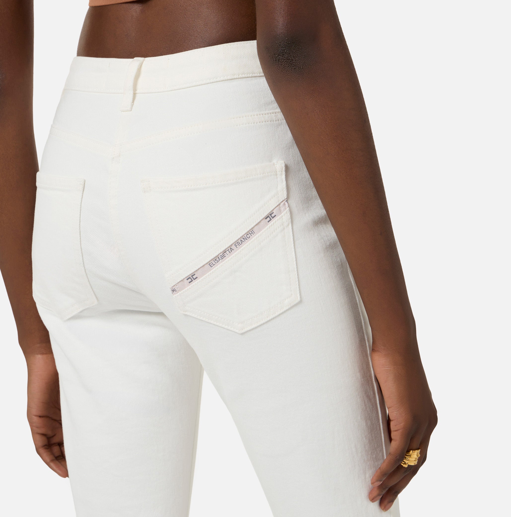 ELISABETTA FRANCHI Jeans Skinny Lucchetto Logo-Avorio