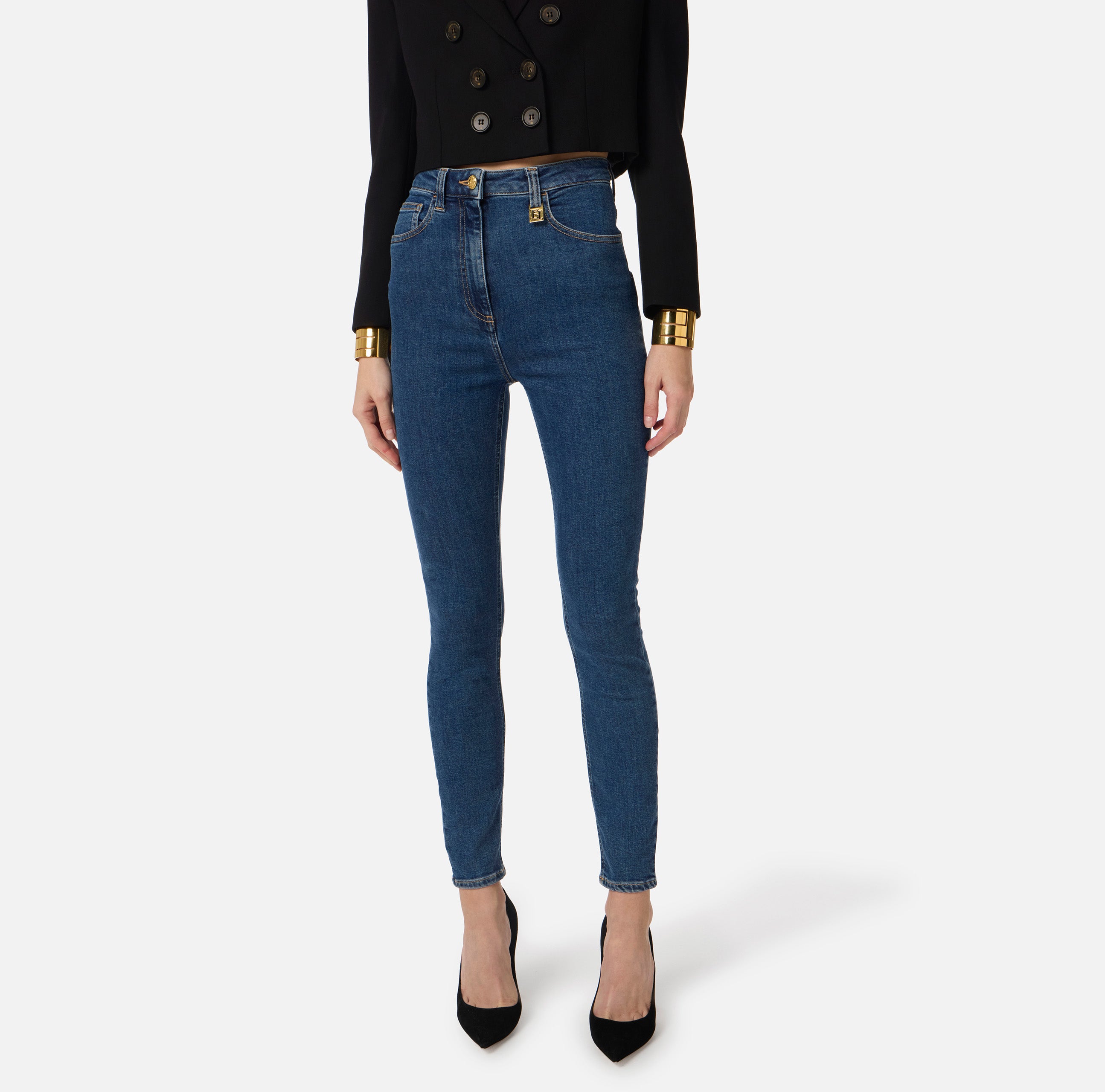 ELISABETTA FRANCHI Jeans Skinny Placca Logo-Blue Vintage