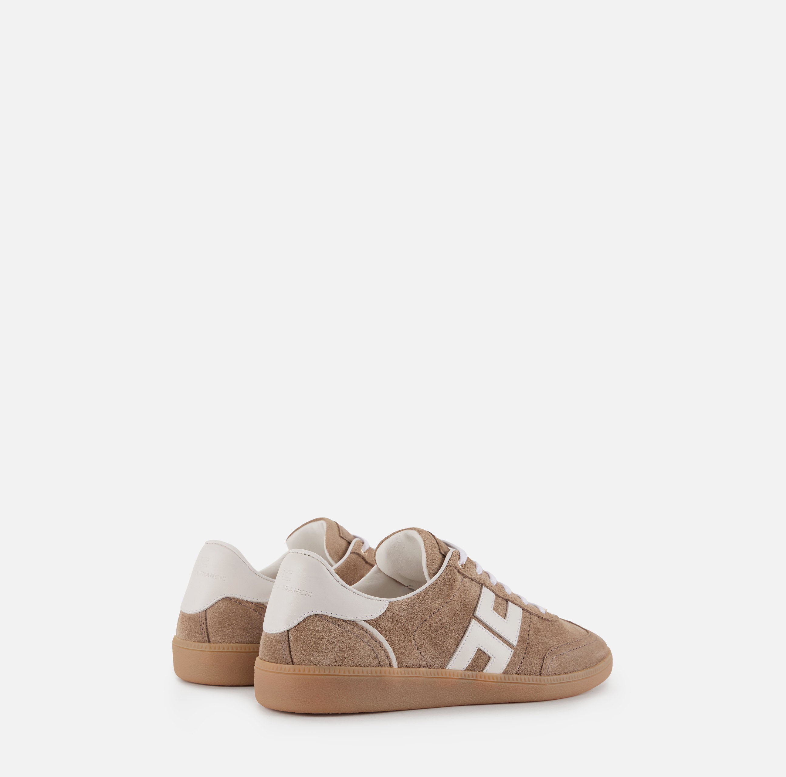 ELISABETTA FRANCHI Sneaker Suede Logo-Argilla/Avorio