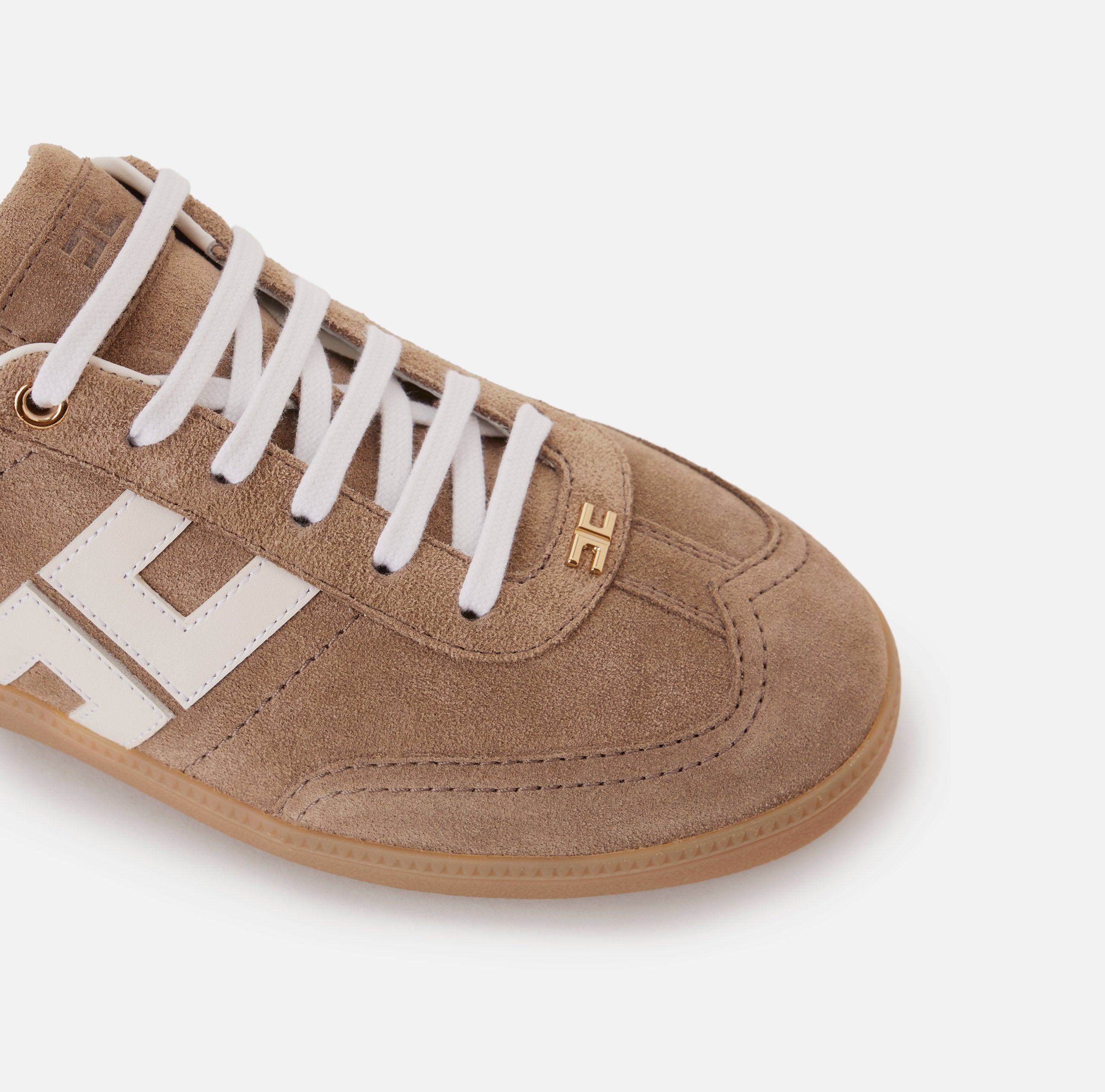 ELISABETTA FRANCHI Sneaker Suede Logo-Argilla/Avorio