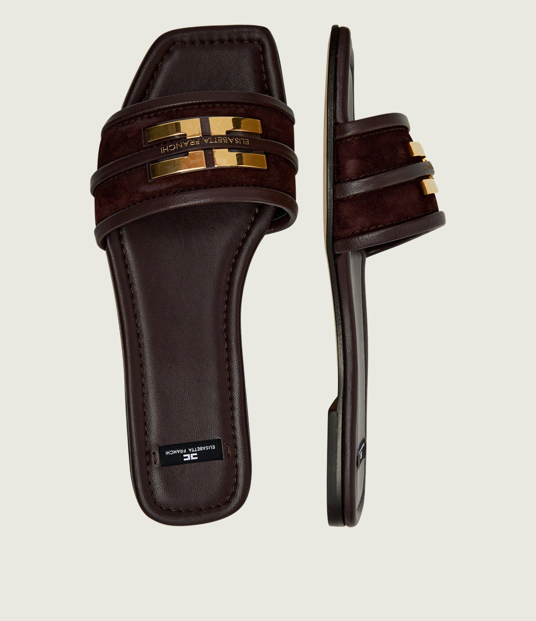 ELISABETTA FRANCHI Sandalo Flat Pelle Logo-Cacao