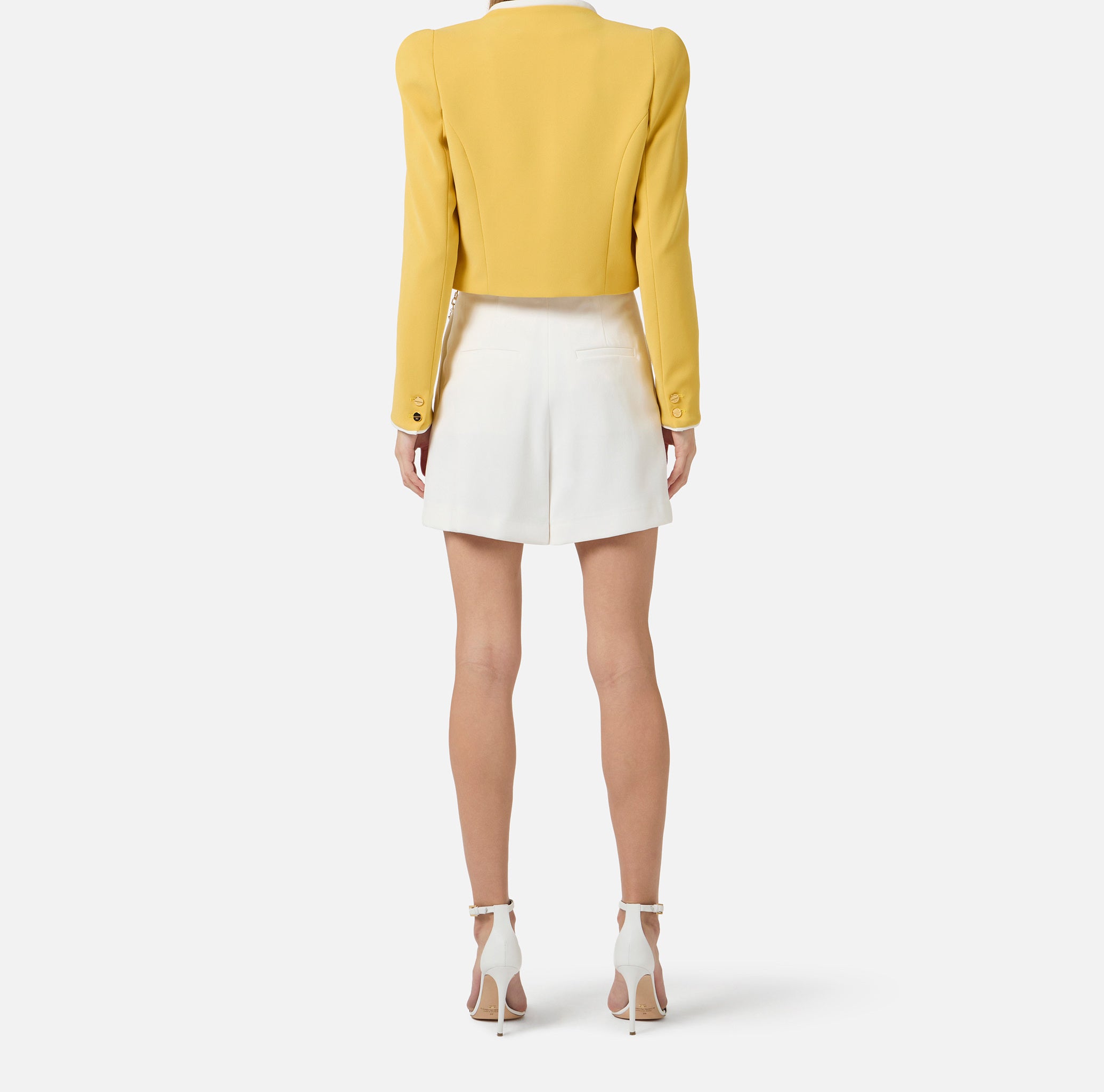 ELISABETTA FRANCHI Shorts Gabardina Catena Logo-Avorio