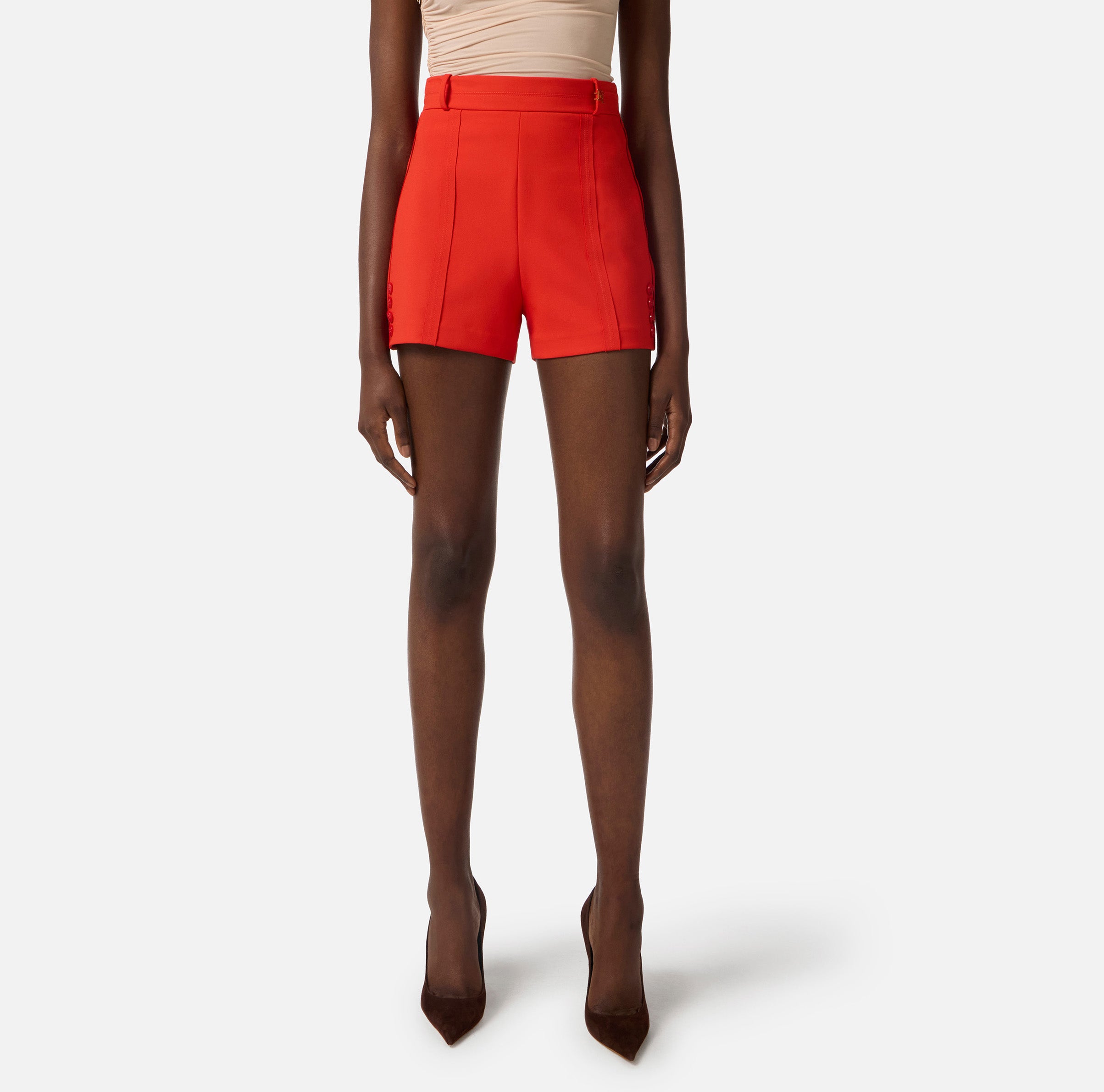 ELISABETTA FRANCHI Shorts crêpe Dettagli Taglio Vivo Impunture-Lacca