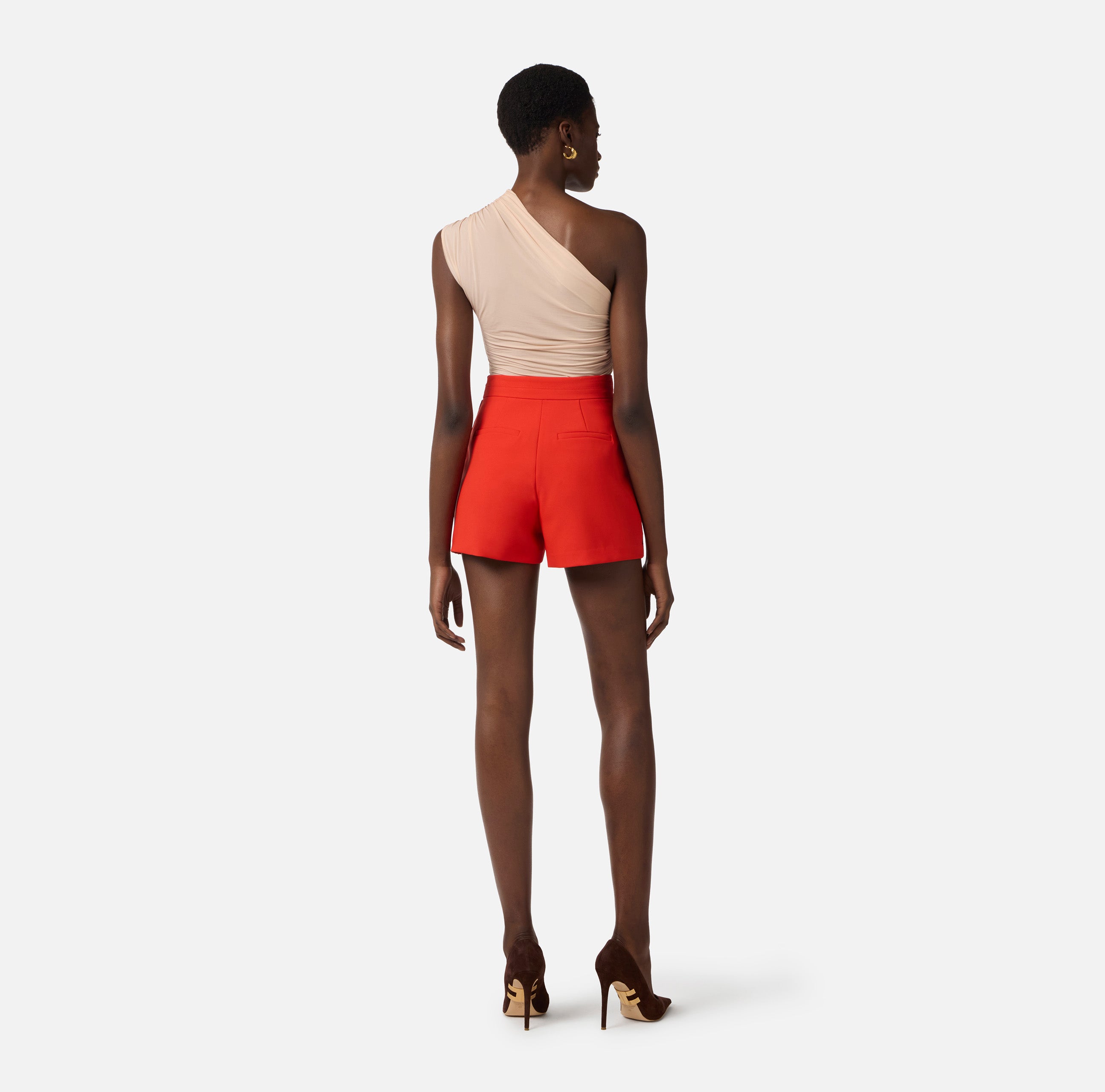 ELISABETTA FRANCHI Shorts crêpe Dettagli Taglio Vivo Impunture-Lacca