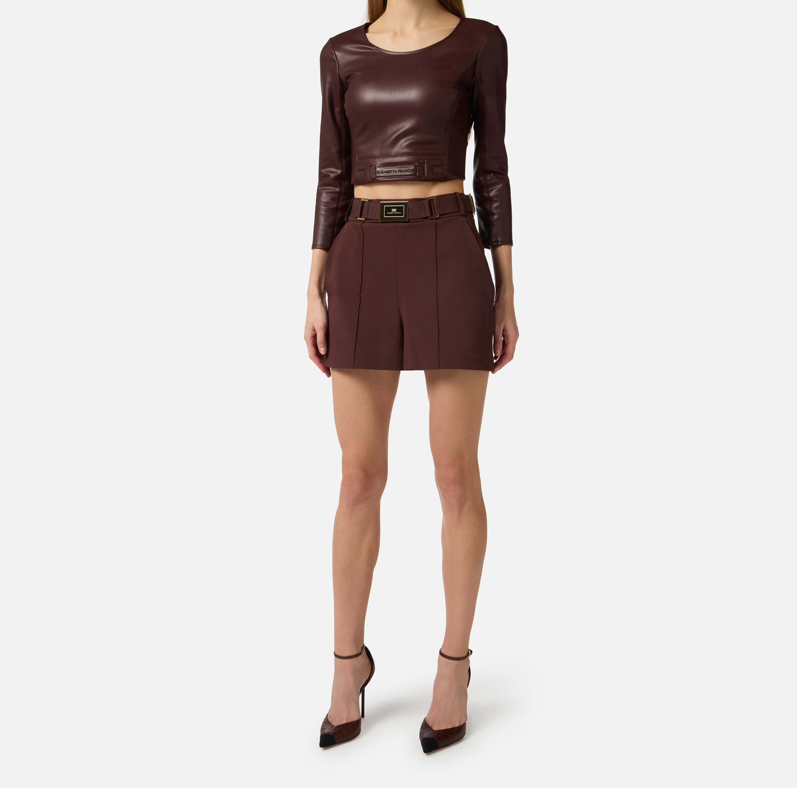 ELISABETTA FRANCHI Shorts Bielastico Cintura-Cacao