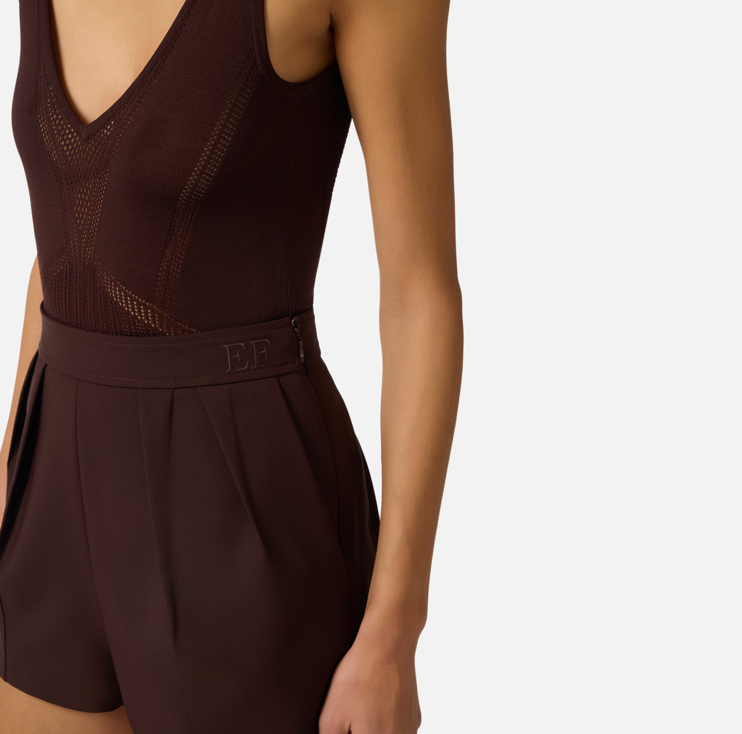 ELISABETTA FRANCHI Shorts crêpe Pinces-Cacao