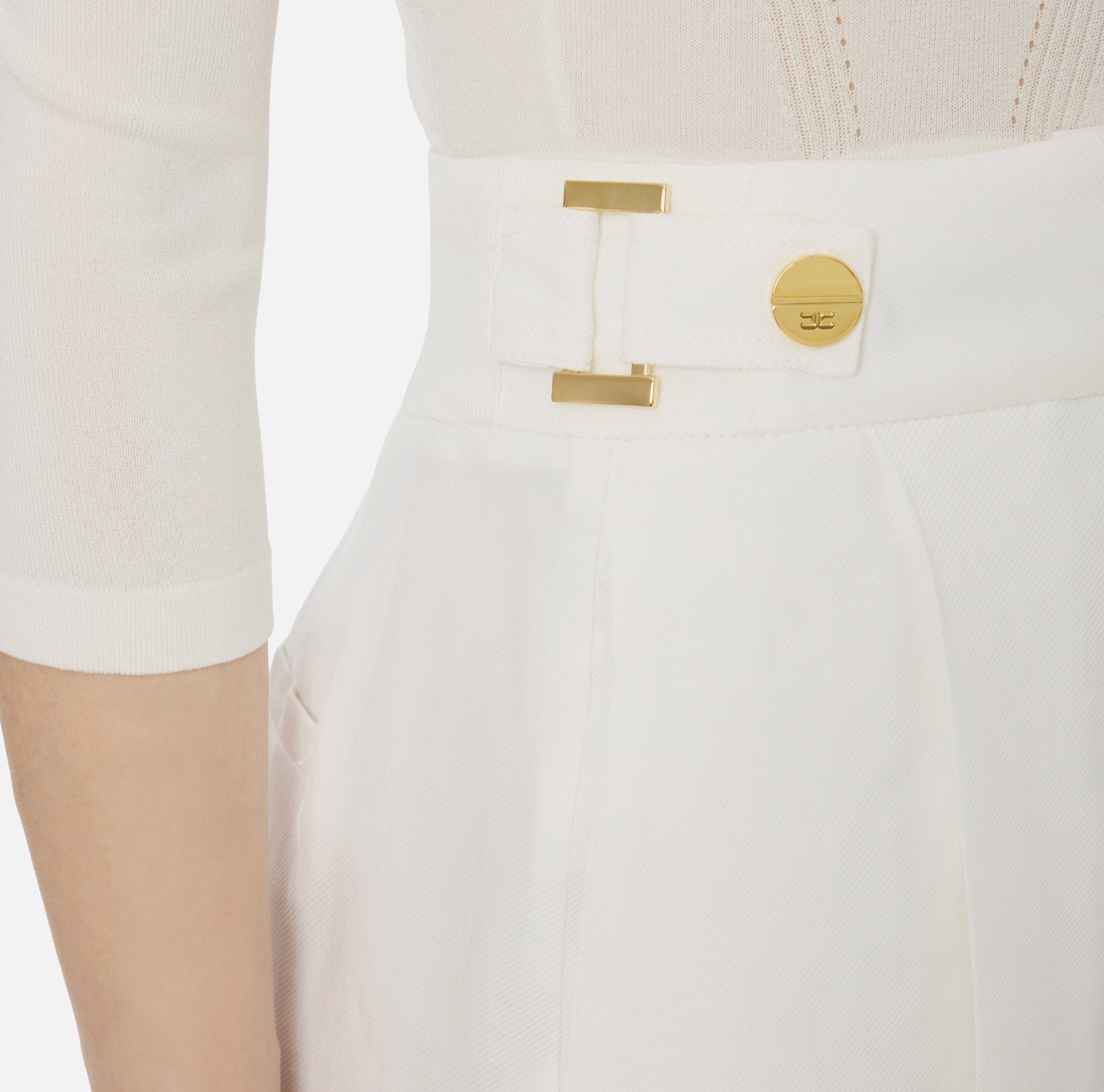 ELISABETTA FRANCHI Shorts Lino Viscosa Cinturini-Avorio