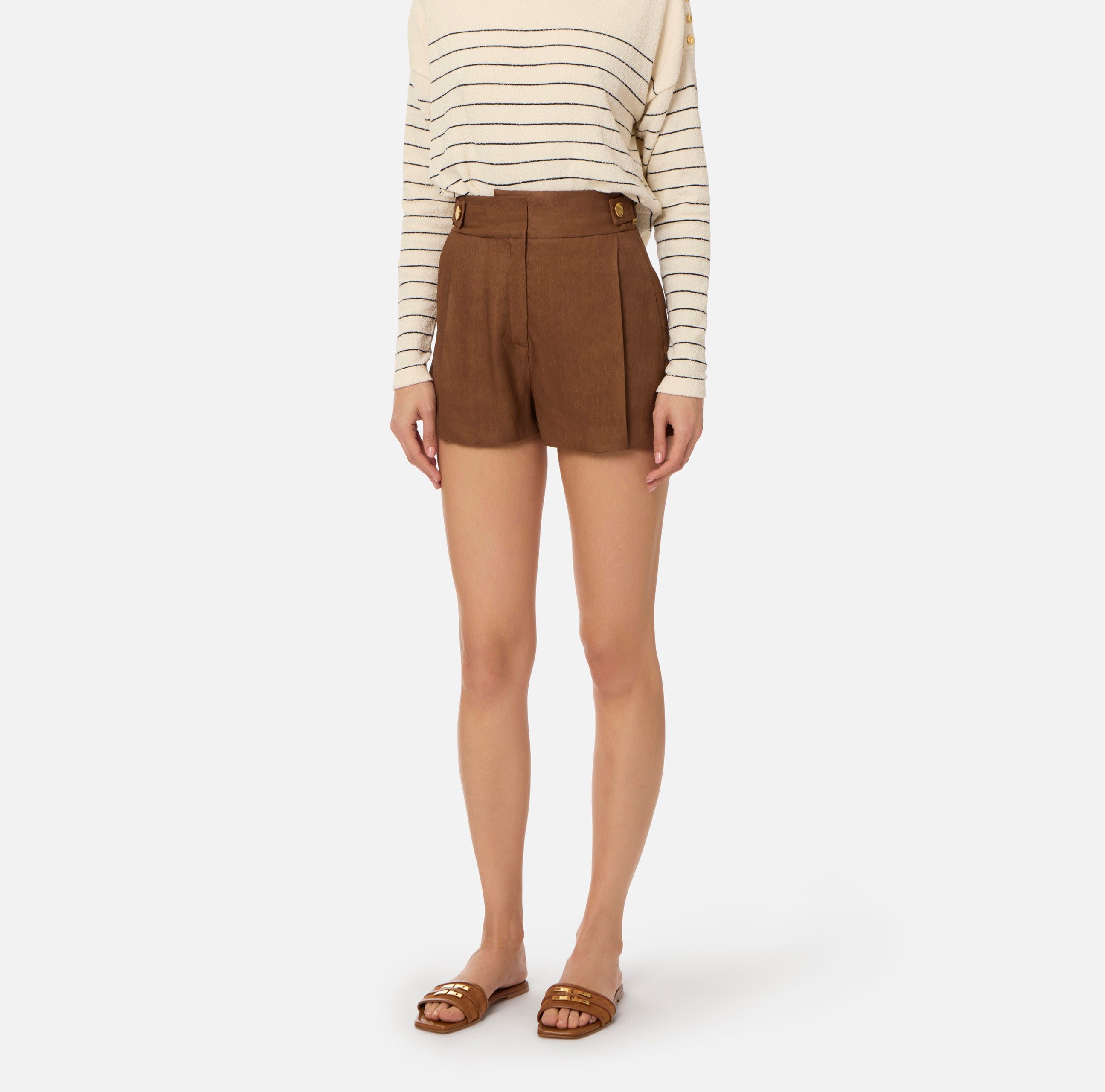 ELISABETTA FRANCHI Shorts Lino Viscosa Cinturini-Cuoio