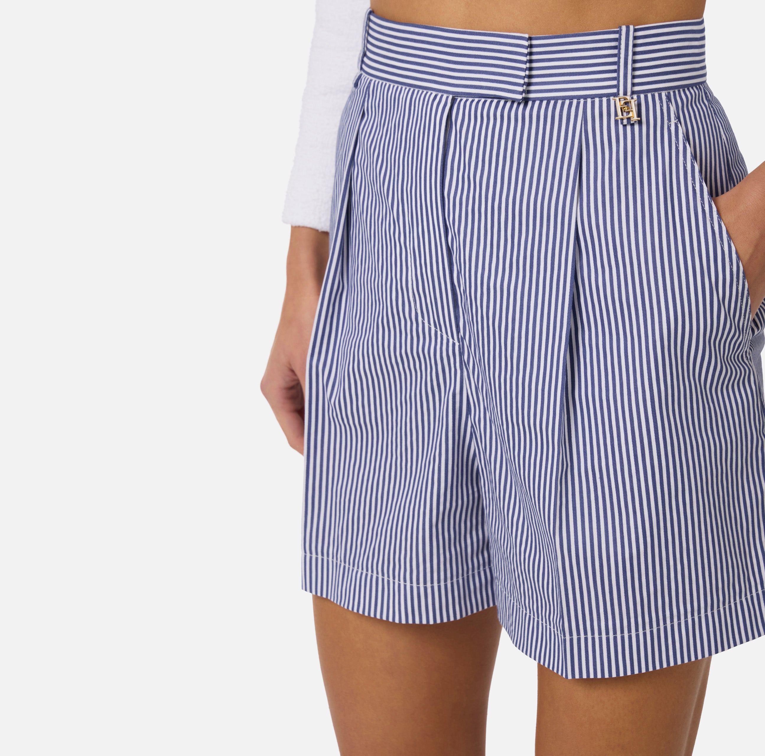 ELISABETTA FRANCHI Shorts Cotone Stretch Righe-Oxford