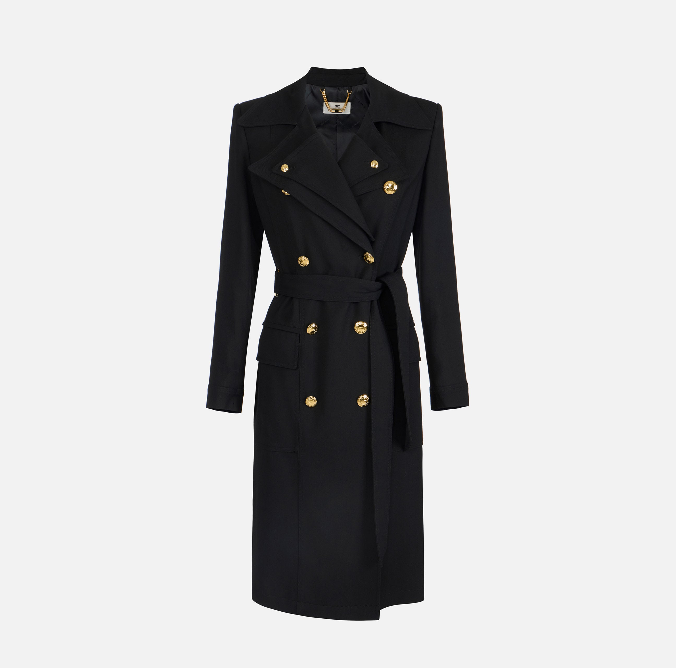 ELISABETTA FRANCHI Trench Gabardina Doppio Rever-Nero