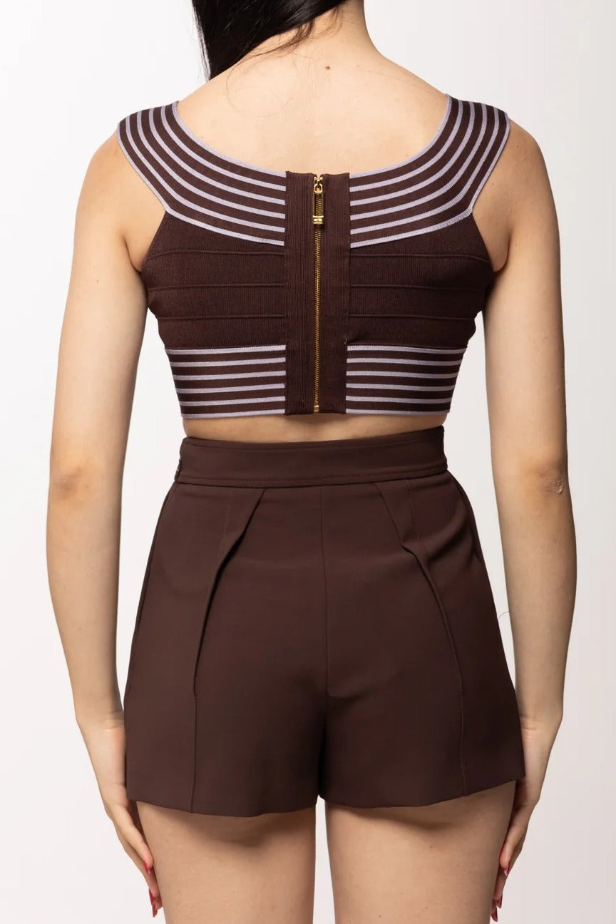 ELISABETTA FRANCHI Top Maglia Viscosa Bande Righe-Cacao/Lilla