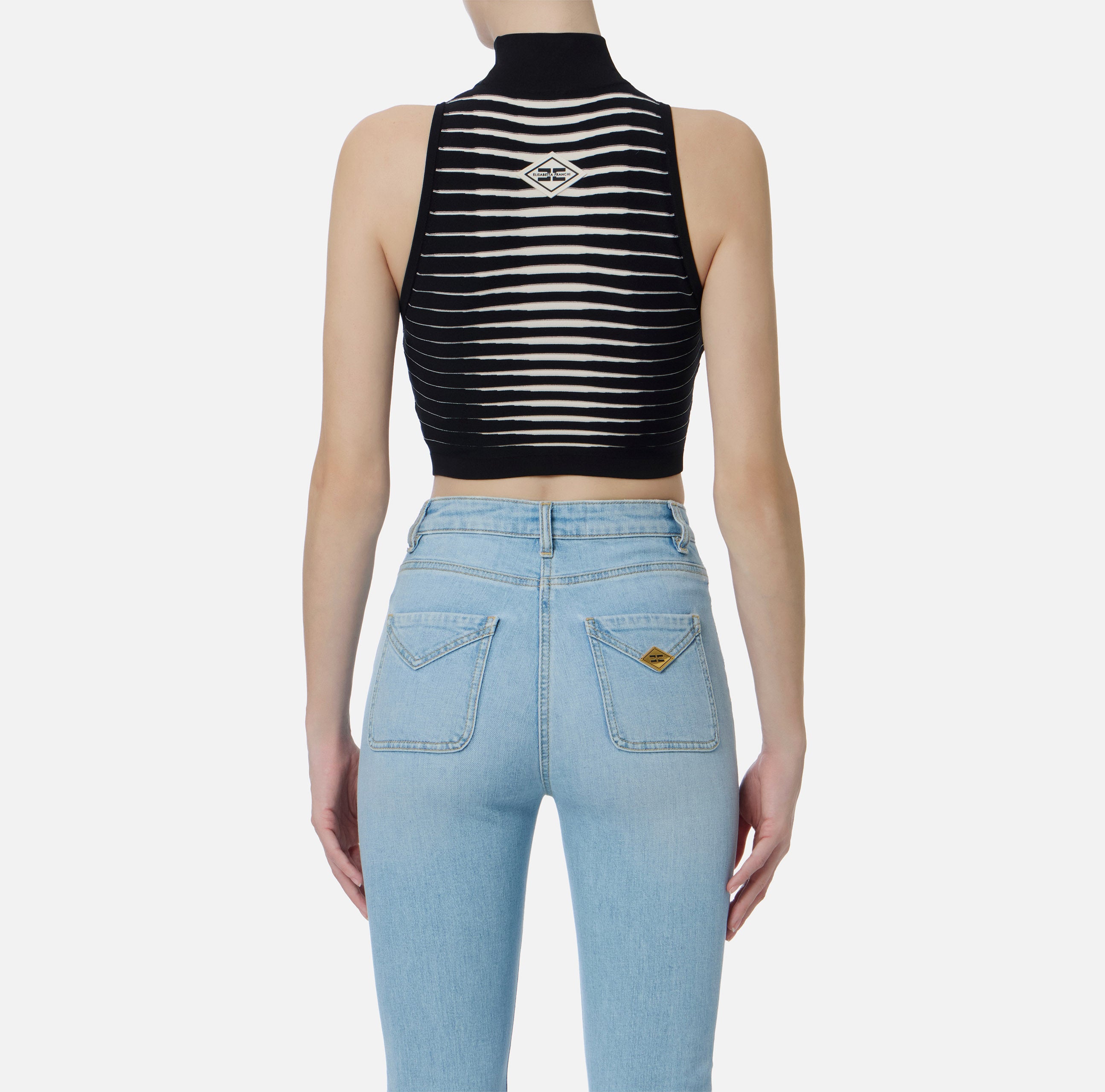 ELISABETTA FRANCHI Top Maglia Jacquard Zebra-Nero/Burro