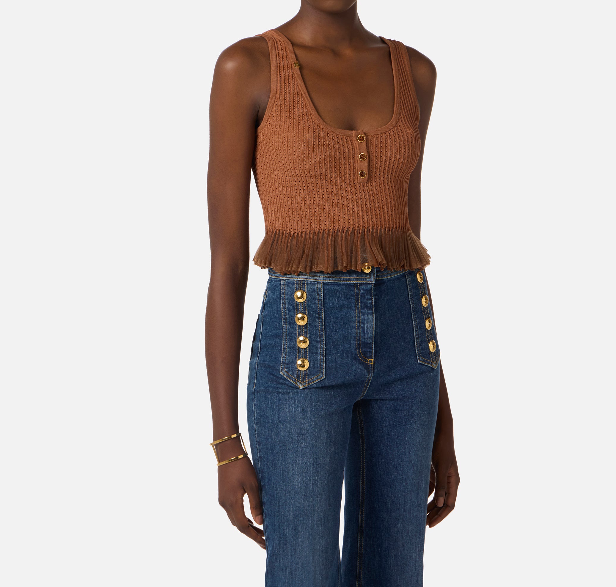ELISABETTA FRANCHI Top Maglia à Jour-Cuoio