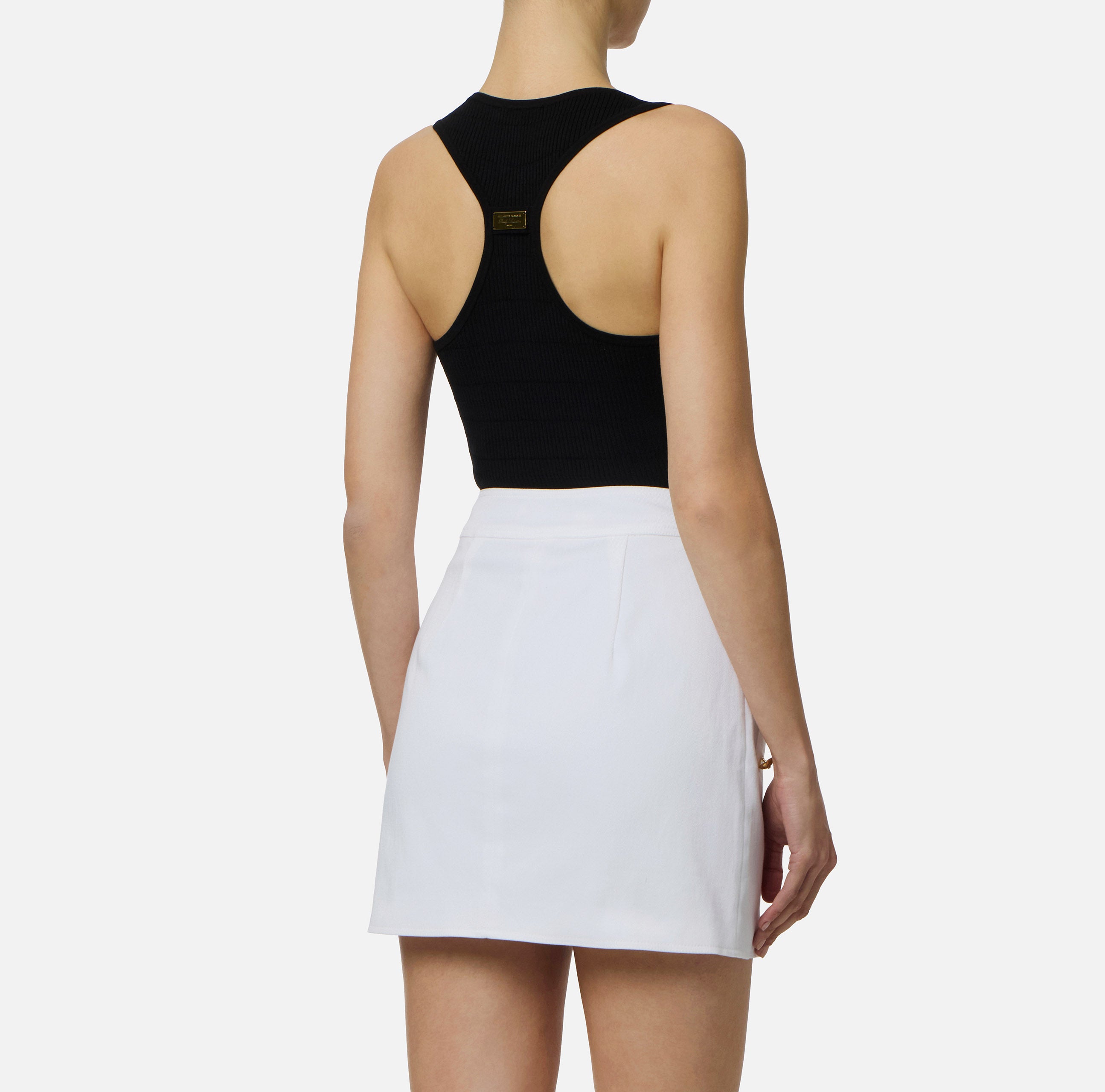 ELISABETTA FRANCHI Top Maglia Costine Micro Trecce-Nero