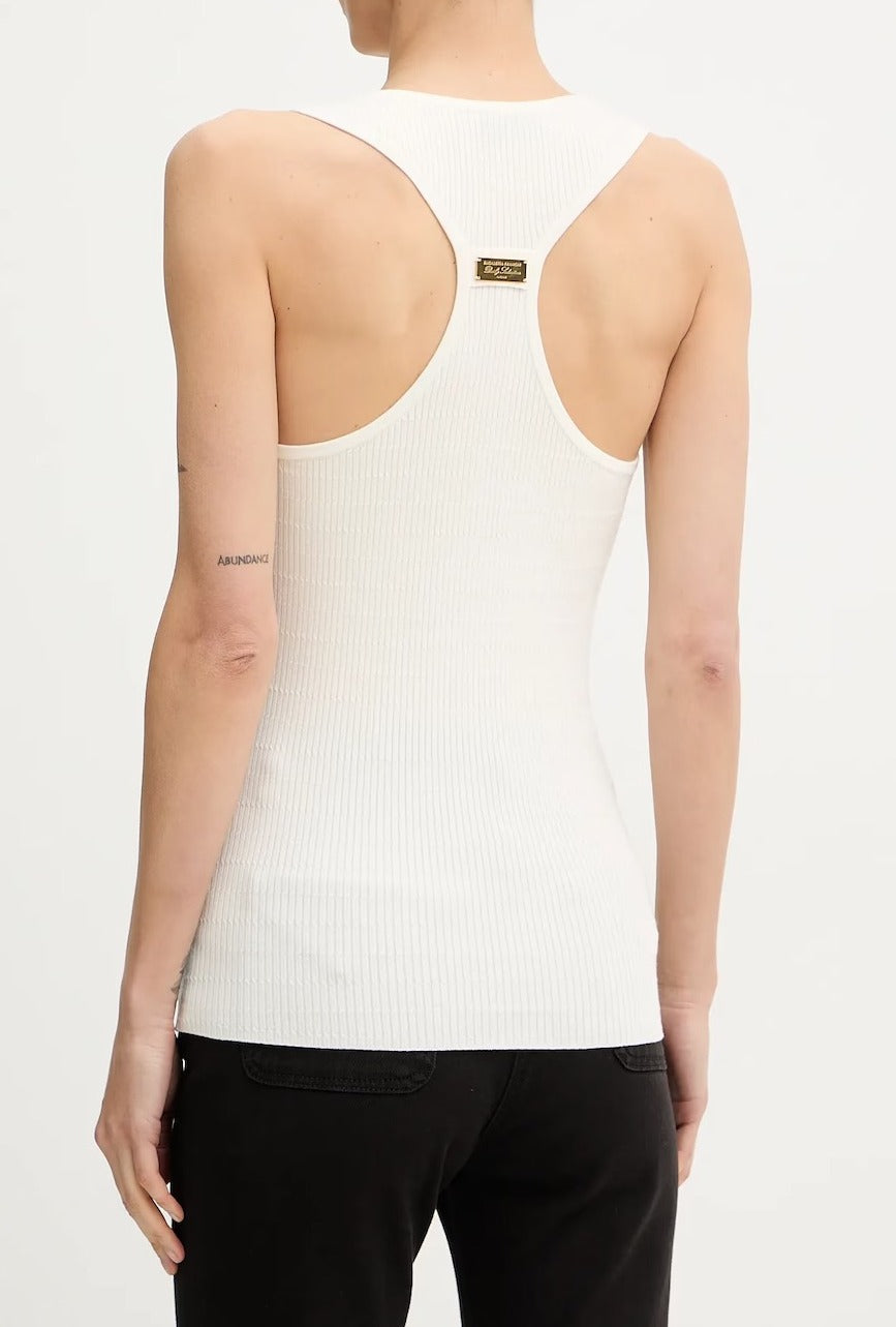 ELISABETTA FRANCHI Top Maglia Costine Micro Trecce-Avorio