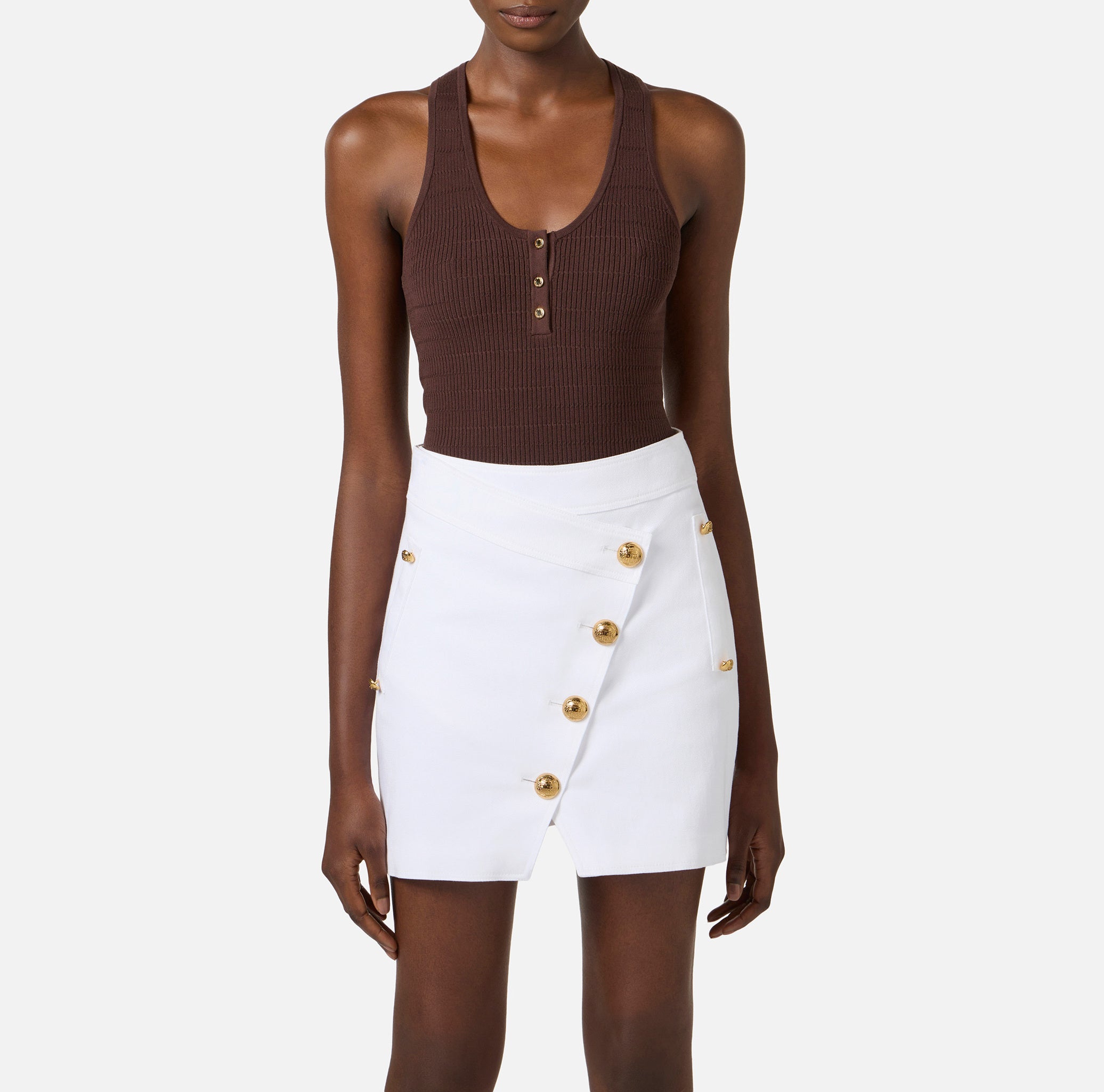 ELISABETTA FRANCHI Top Maglia Costine Micro Trecce-Cacao
