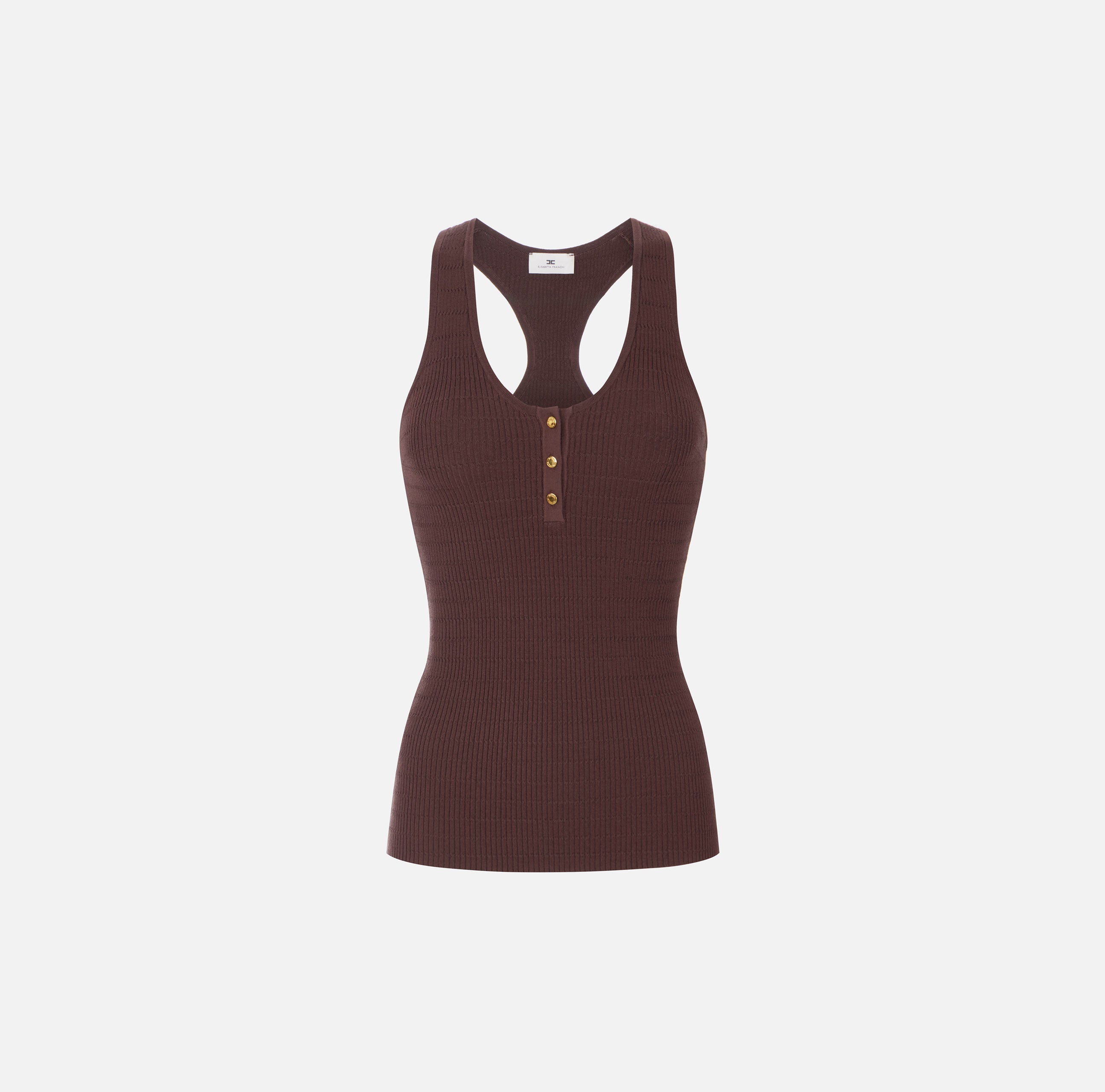 ELISABETTA FRANCHI Top Maglia Costine Micro Trecce-Cacao