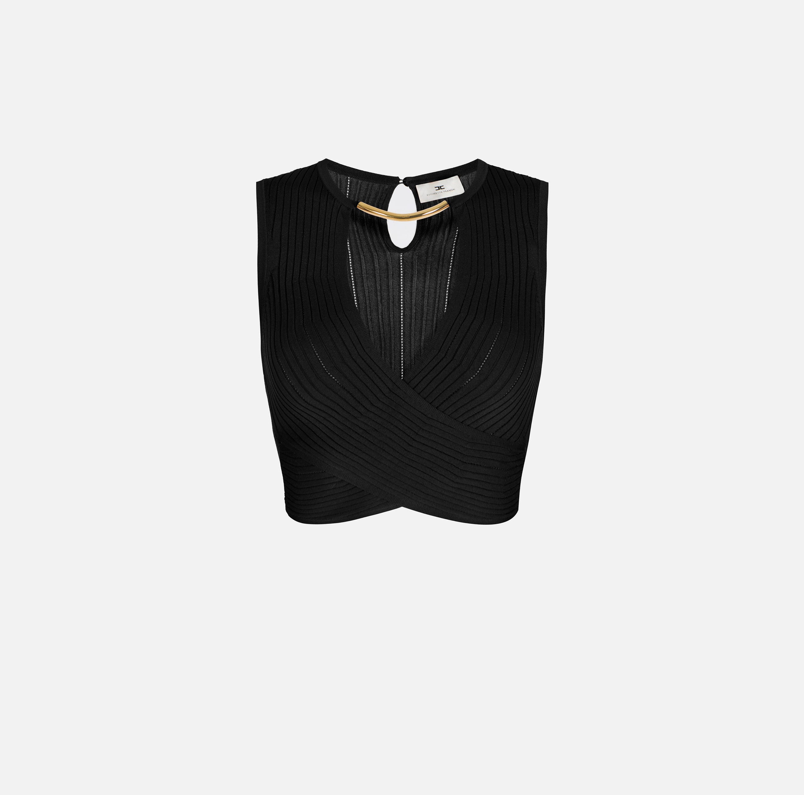 ELISABETTA FRANCHI Top Maglia Costine Traforate-Nero