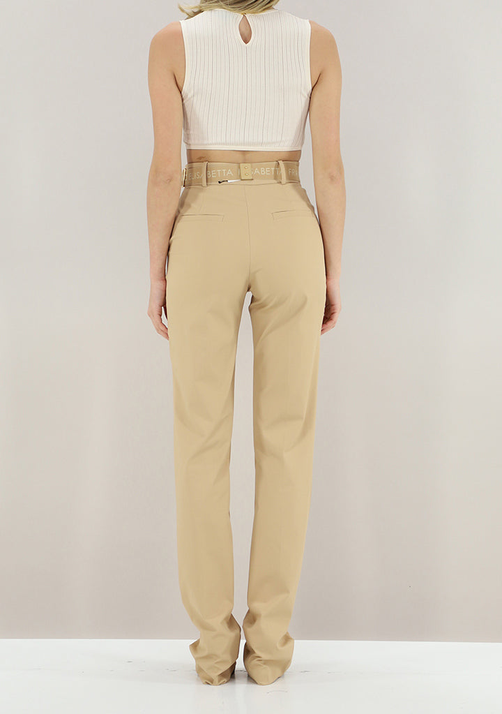 ELISABETTA FRANCHI Top Maglia Costine Traforate-Burro