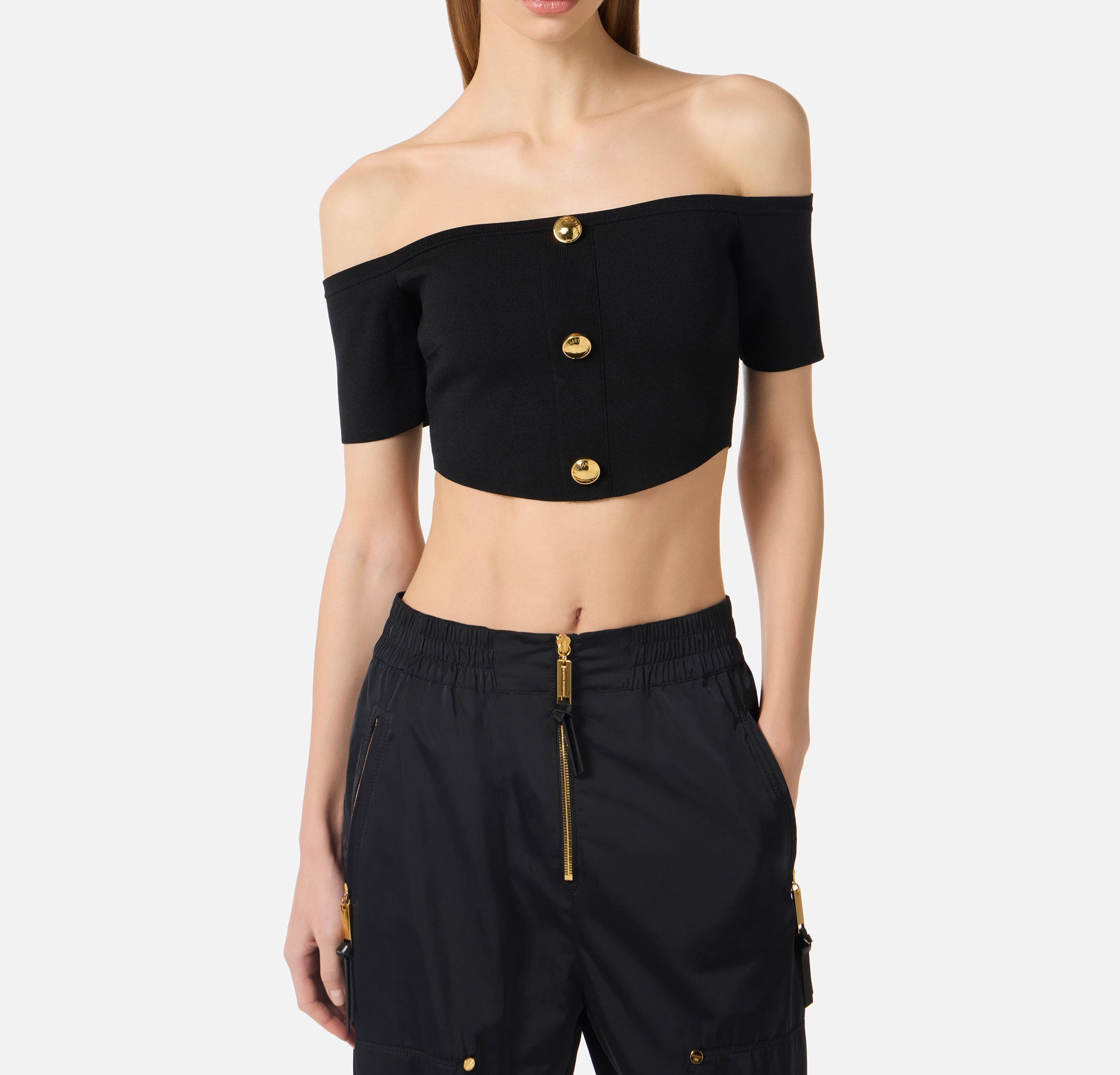 ELISABETTA FRANCHI Top Maglia Scollo Barca-Nero