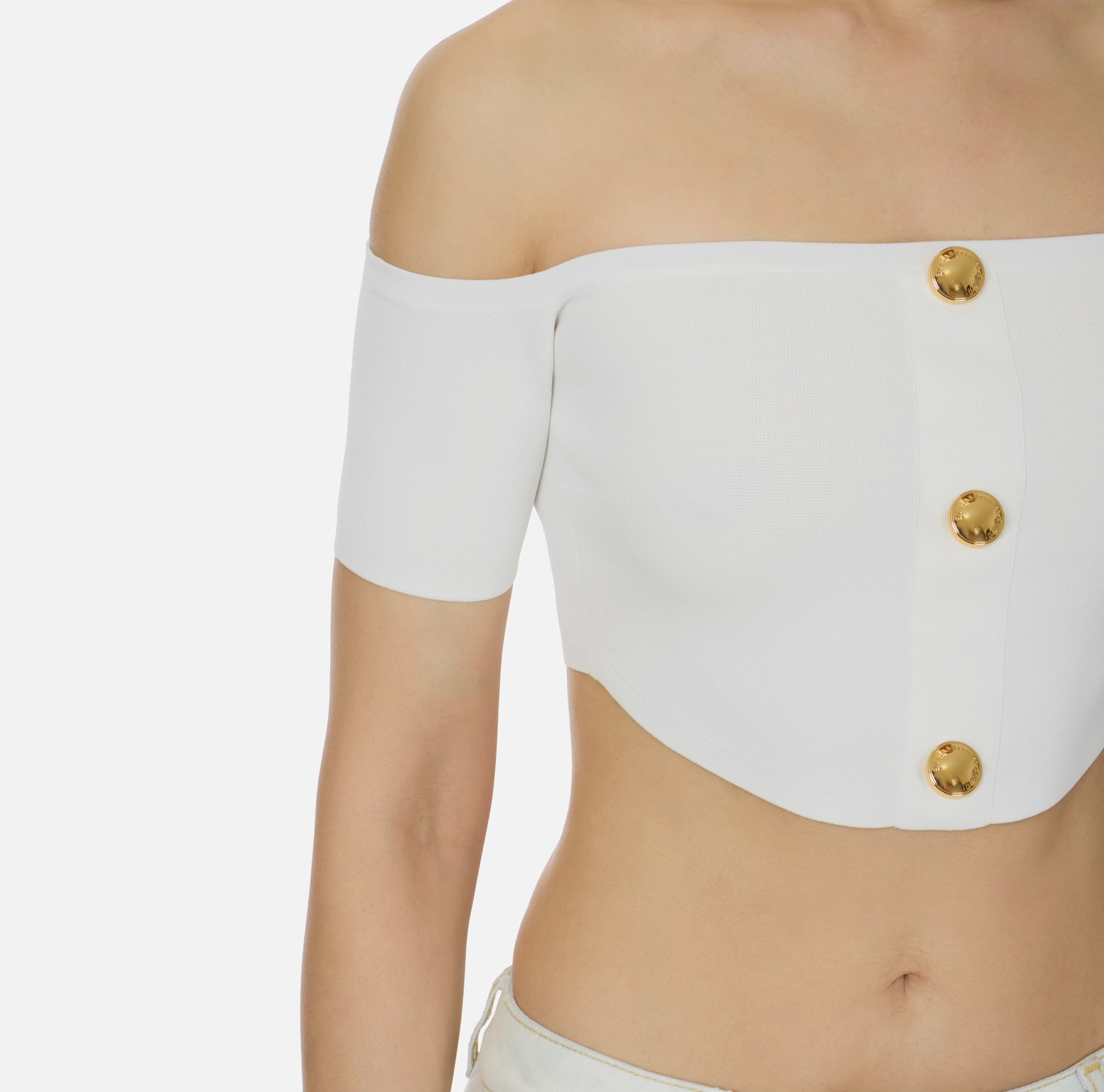 ELISABETTA FRANCHI Top Maglia Scollo Barca-Avorio