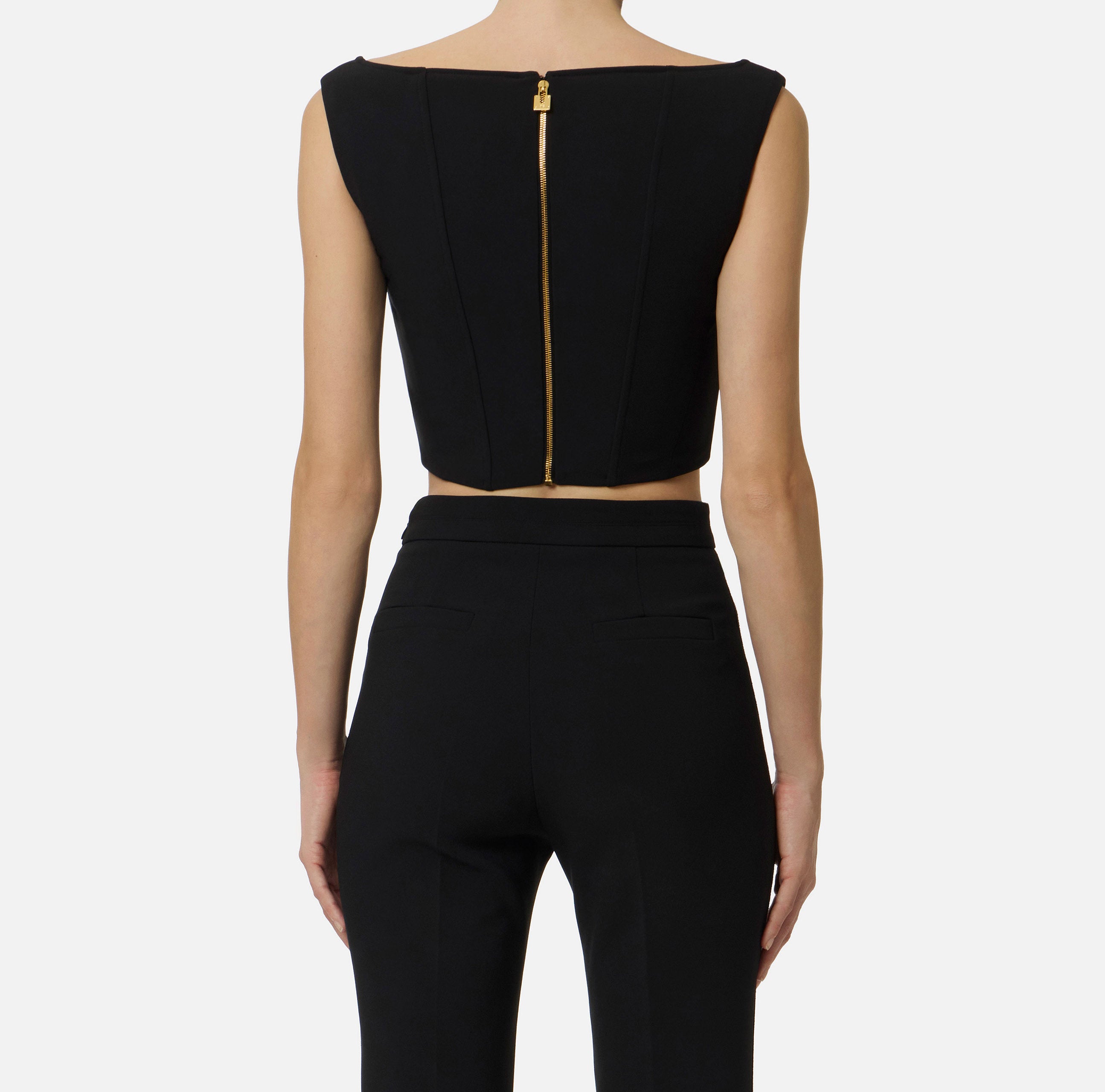 ELISABETTA FRANCHI Top doppio crêpe Stretch Scollo Cuore-Nero