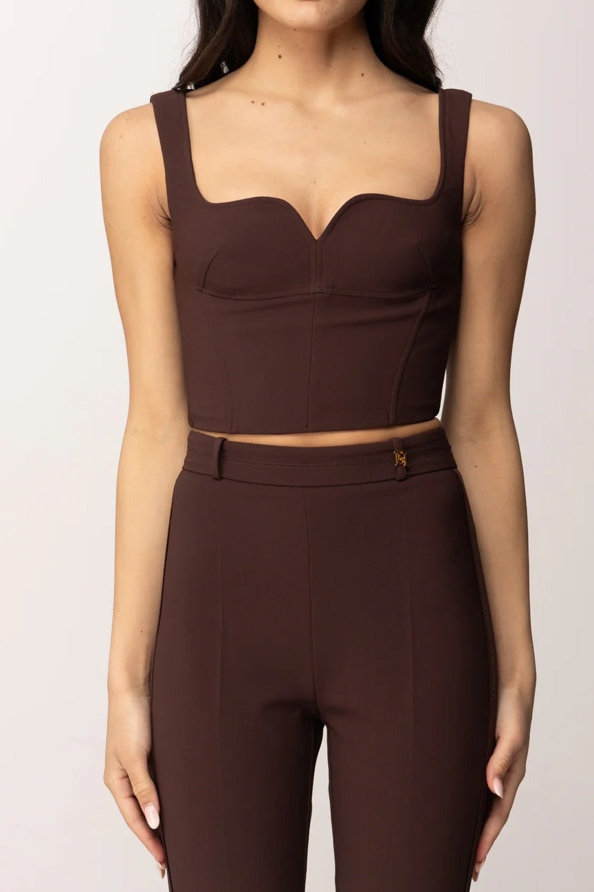 ELISABETTA FRANCHI Top doppio crêpe Stretch Scollo Cuore-Cacao