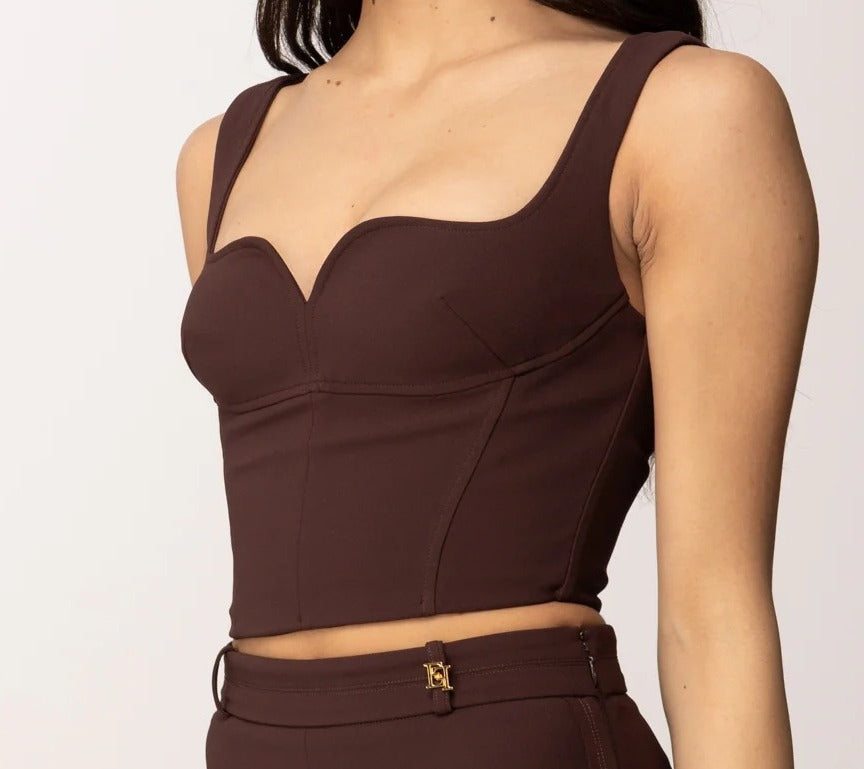 ELISABETTA FRANCHI Top doppio crêpe Stretch Scollo Cuore-Cacao
