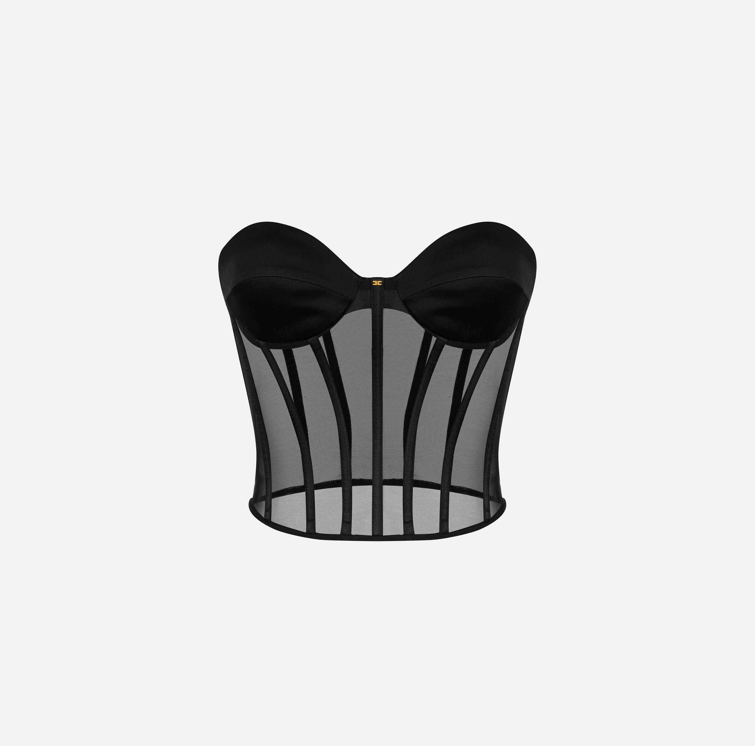 ELISABETTA FRANCHI Top Bustier Tulle Satin-Nero