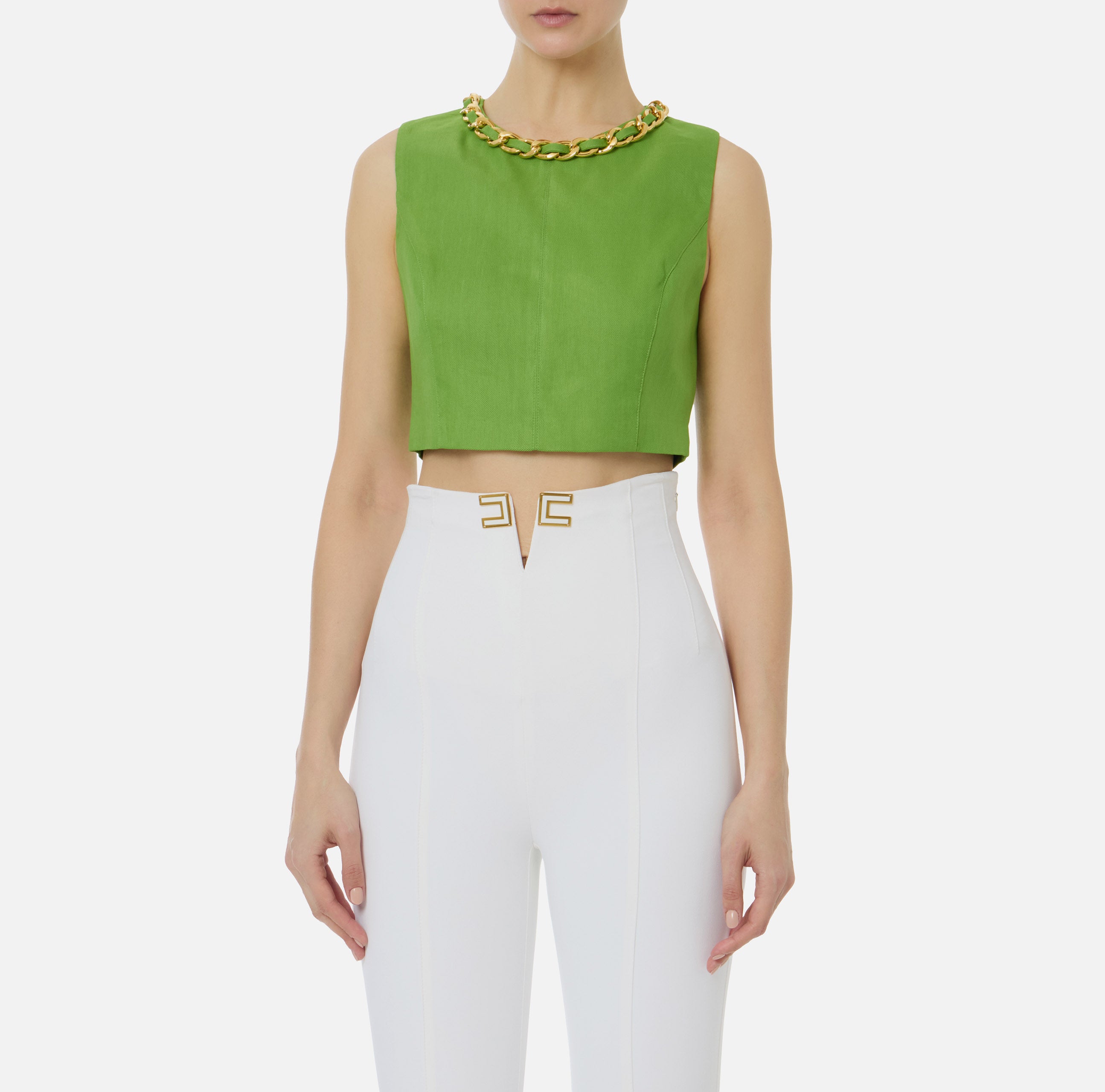 ELISABETTA FRANCHI Top Lino Viscosa Catena-Aloe