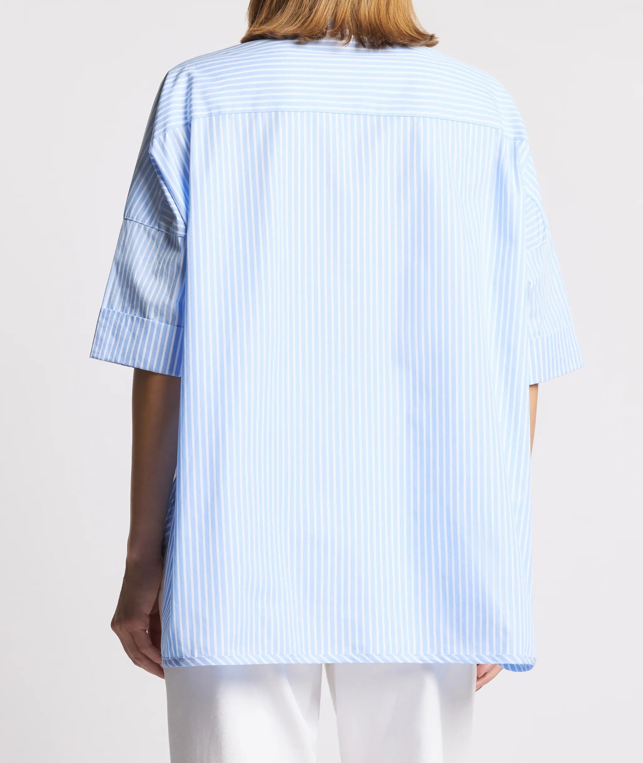 FAY Camicia Donna Popeline Cotone Righe Ricamo Logo Comfort-Bianco/Azzurro