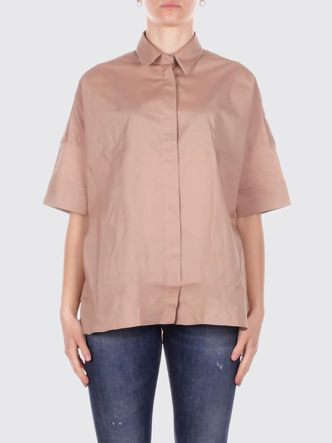 FAY Camicia Donna Popeline Cotone Righe Ricamo Logo Comfort-Beige