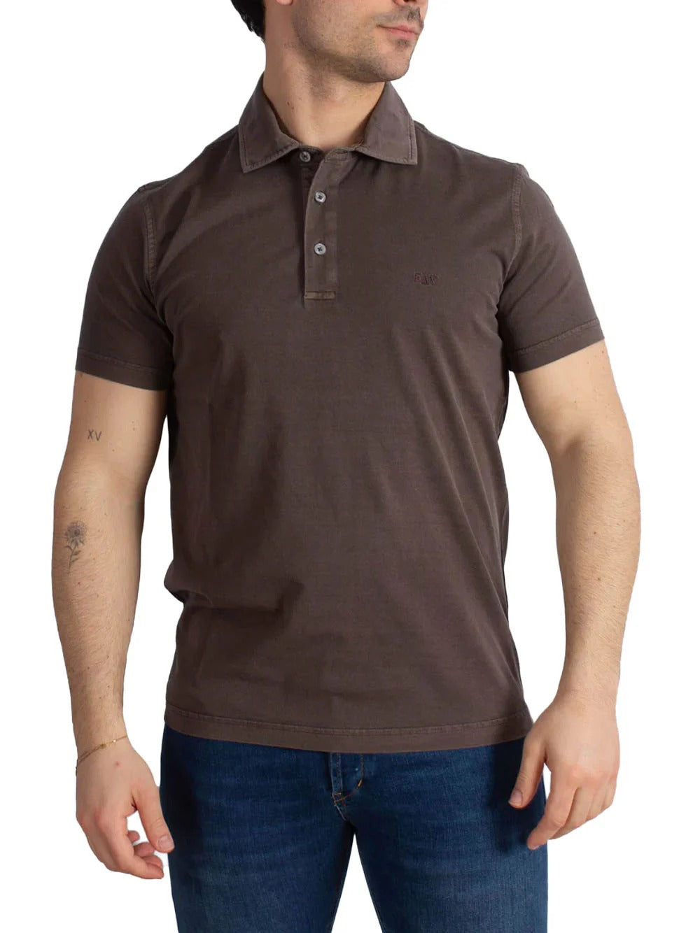FAY Polo Uomo Jersey Cotone Comfort-Marrone