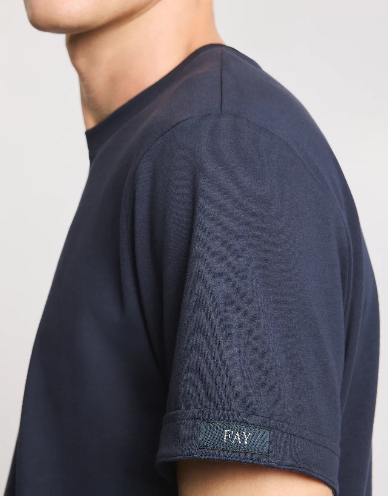 FAY T-Shirt Uomo Jersey Cotone Label Logo-Blu