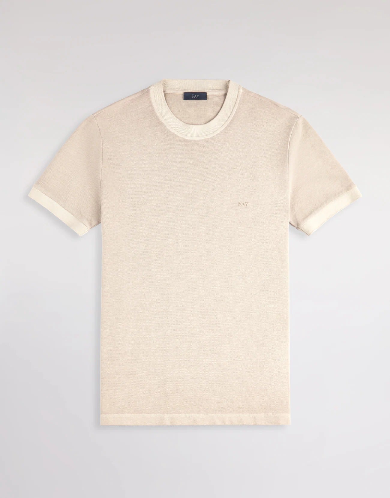 FAY T-Shirt Uomo Piquet Cotone Ricamo Logo-Beige