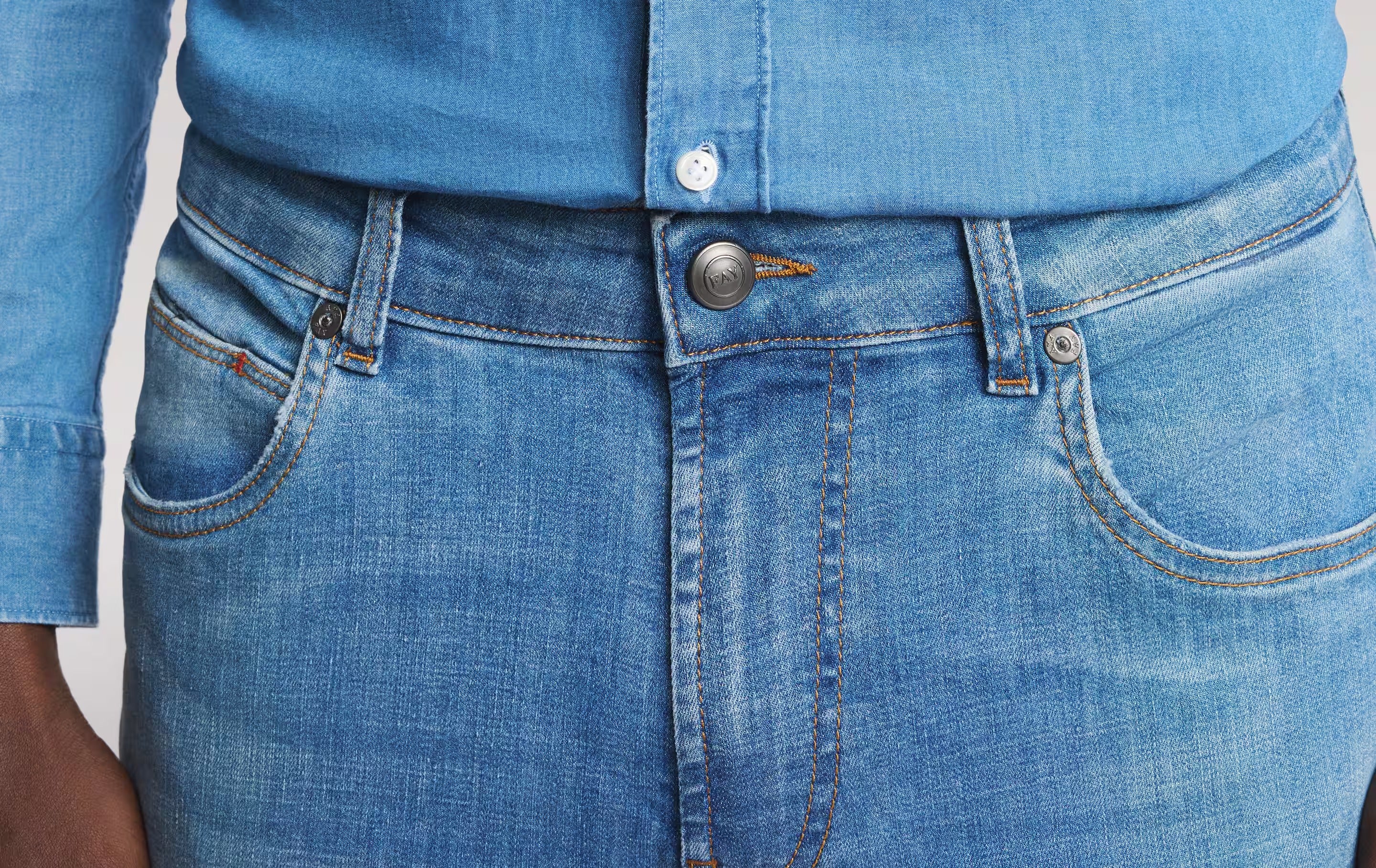 FAY Jeans Uomo 5 Tasche Denim Stretch-Azzurro