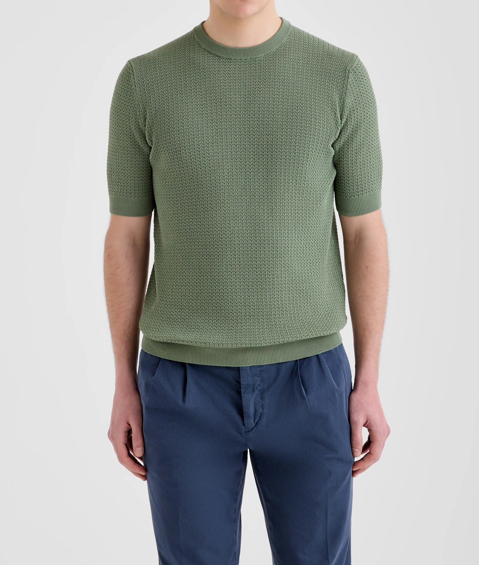 FILIPPO DE LAURENTIIS Maglia Uomo Cotone Crêpe Motivo Intrecciato-Salvia