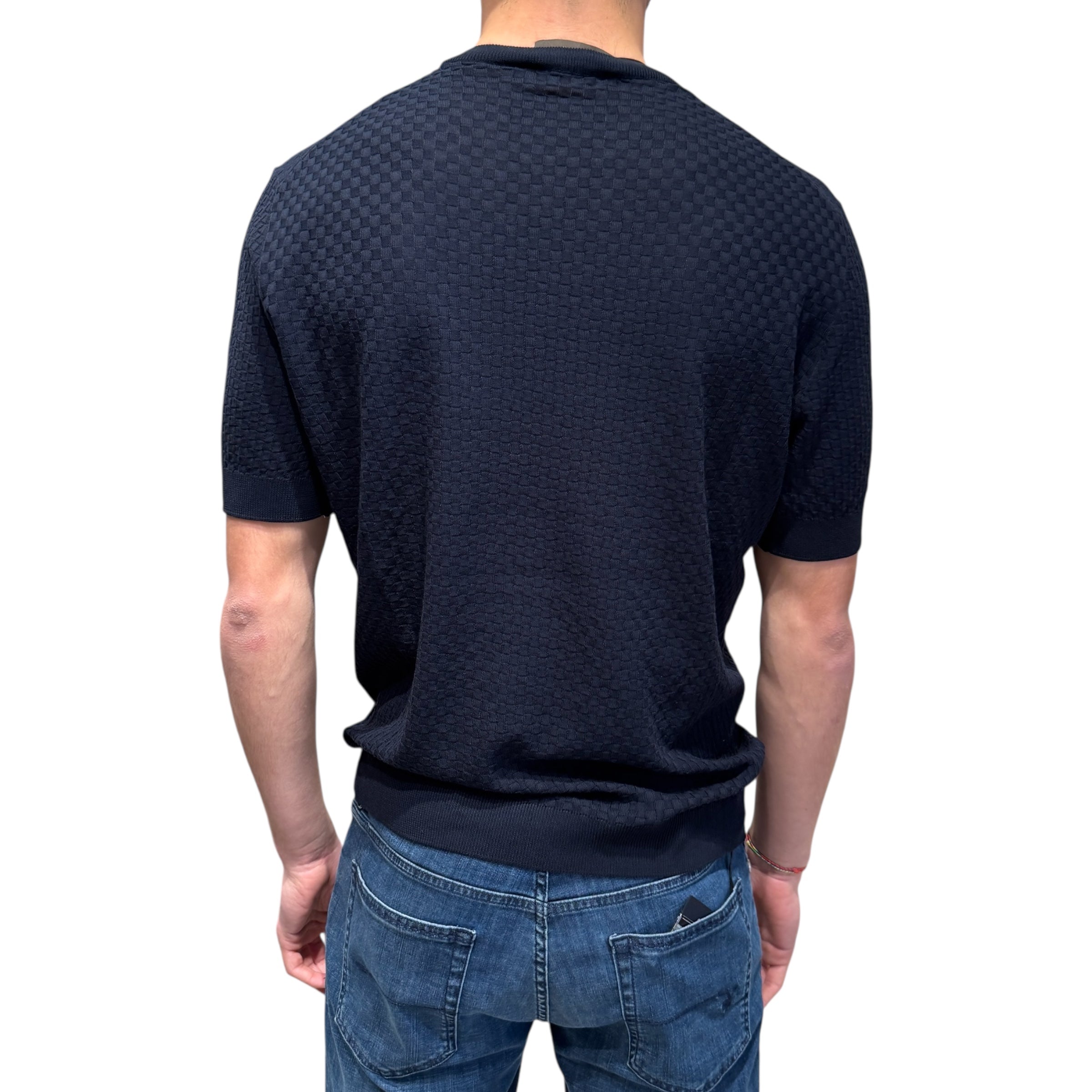 FILIPPO DE LAURENTIIS Maglia Uomo Cotone Crêpe Punto Quadretto-Navy