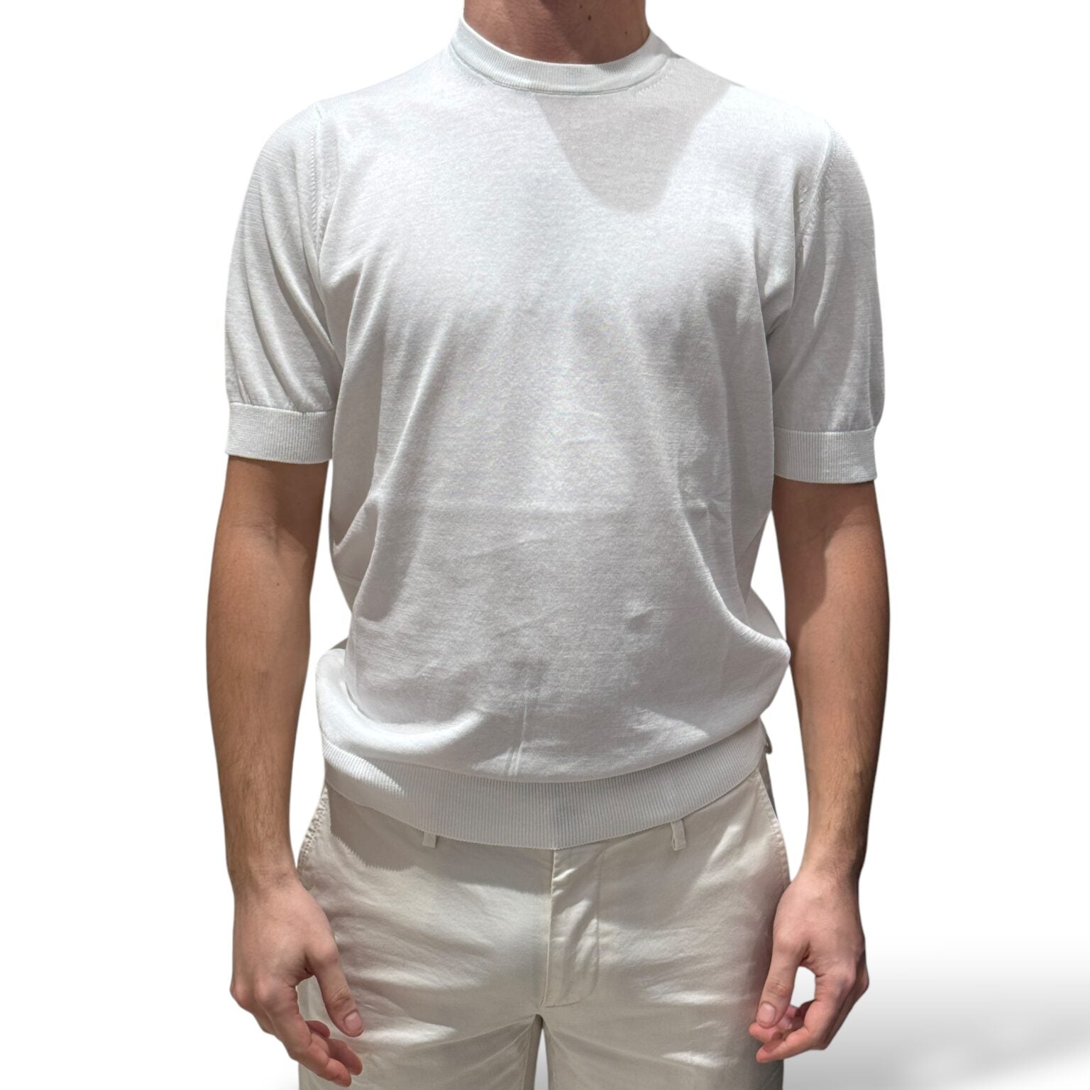FILIPPO DE LAURENTIIS Maglia Uomo Cotone Crêpe Elastico in Vita-Bianco