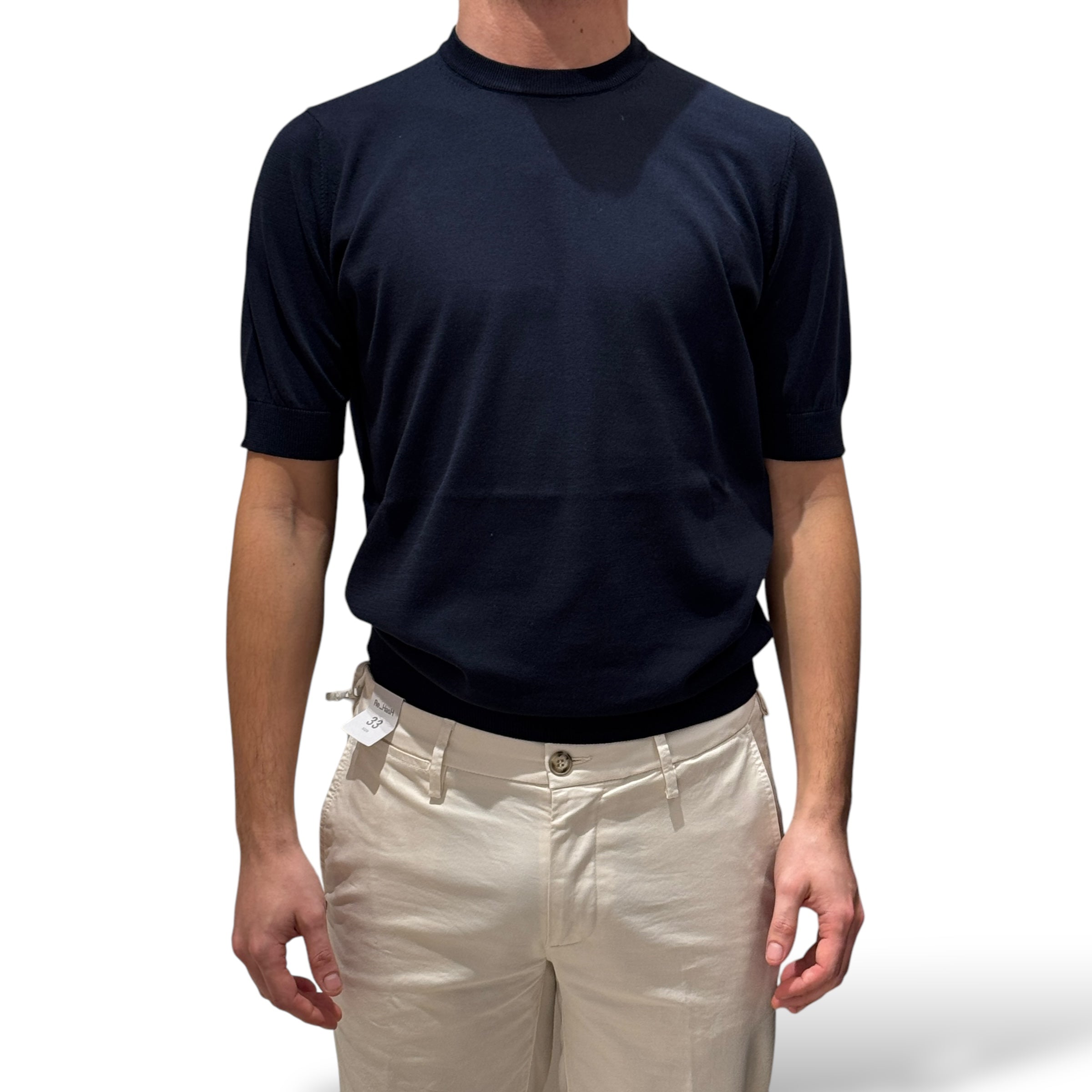 FILIPPO DE LAURENTIIS Maglia Uomo Cotone Crêpe Elastico in Vita-Navy