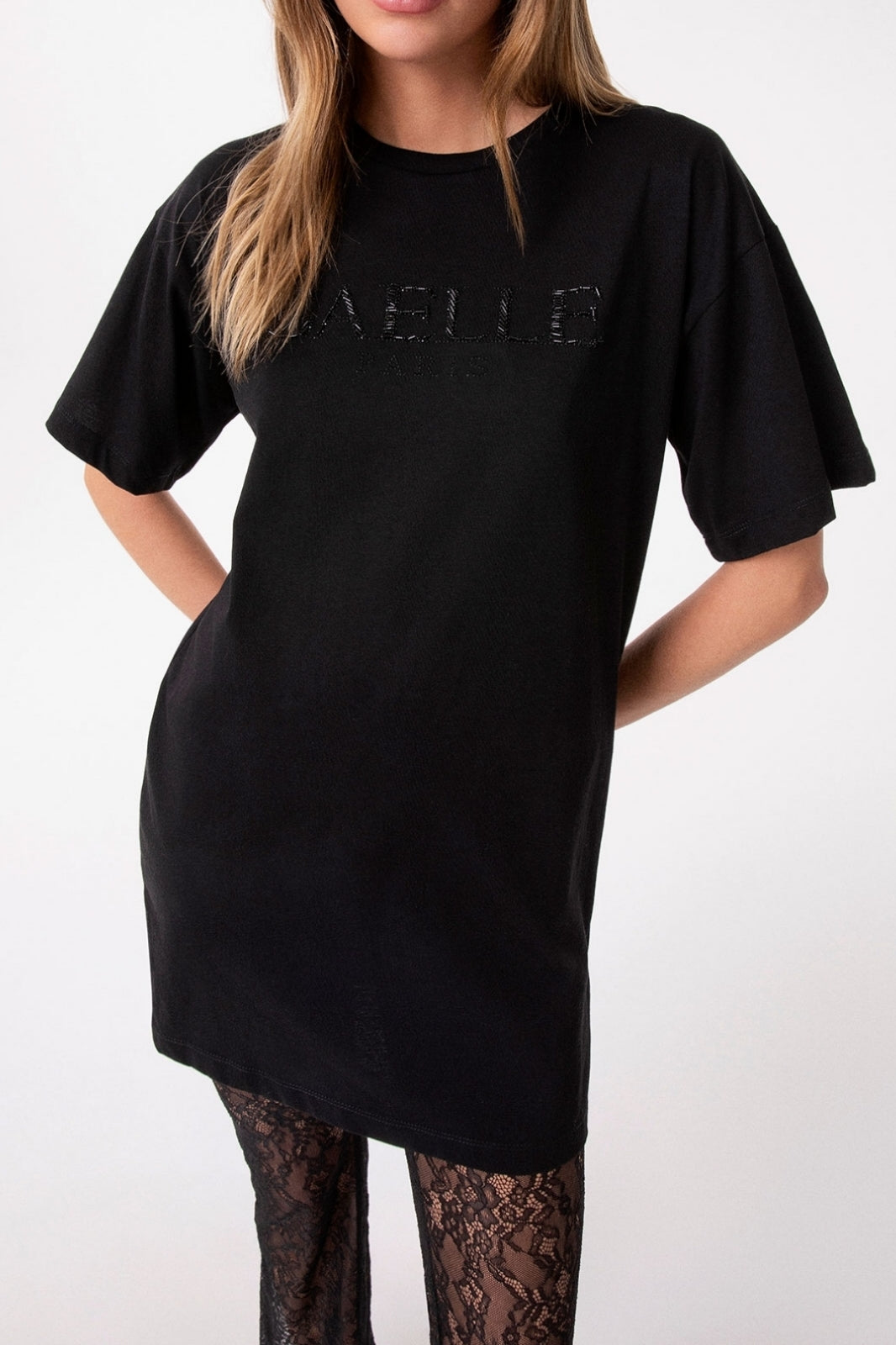 GAELLE PARIS Abito Corto Donna Ricamo Logo-Nero