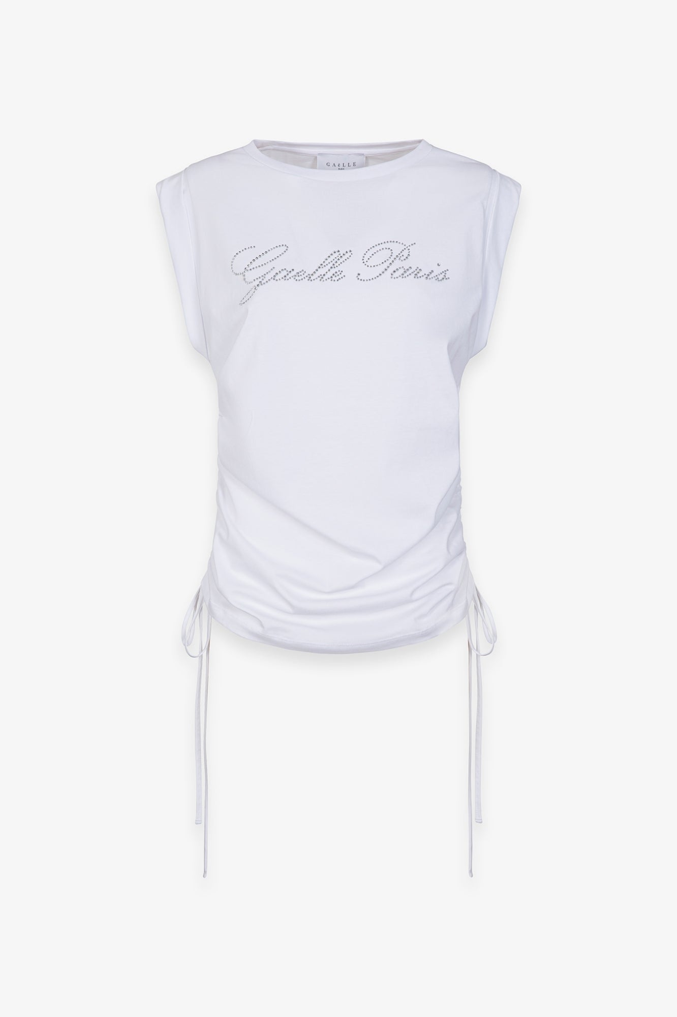GAELLE PARIS T-Shirt Donna Coulisse Logo Strass-Bianco