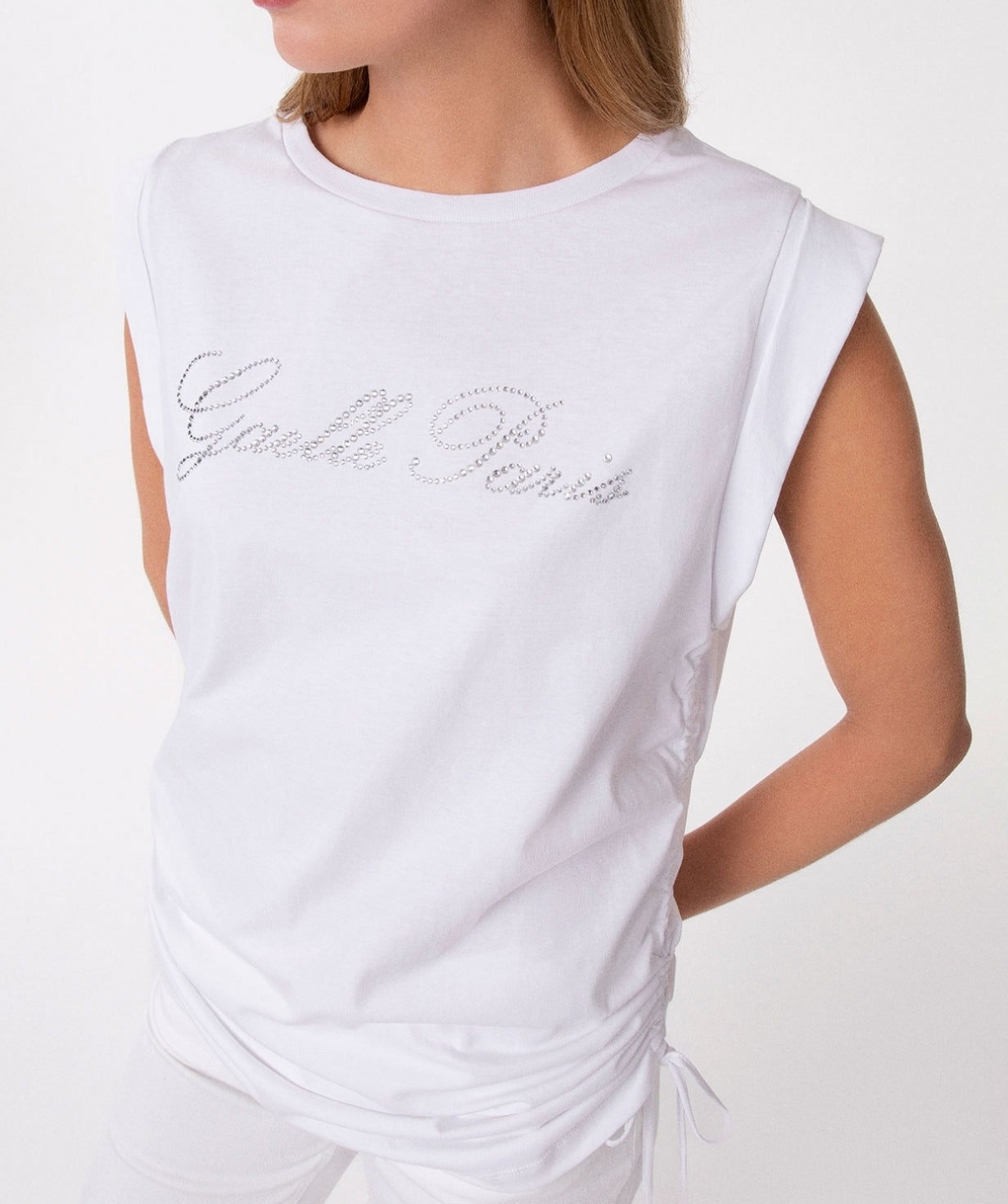 GAELLE PARIS T-Shirt Donna Coulisse Logo Strass-Bianco