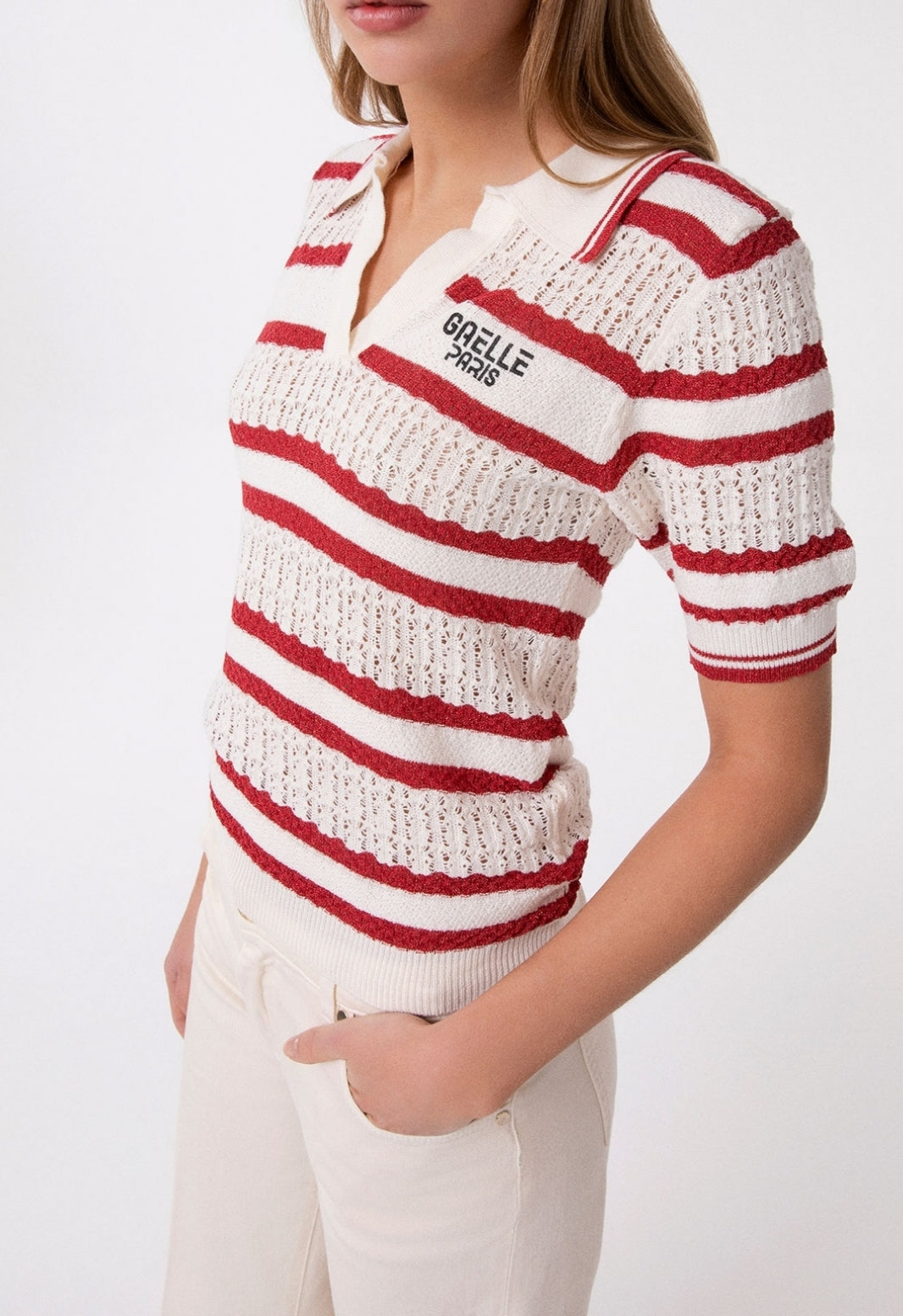 GAELLE PARIS Polo Donna Maglia Punto Moss-Rosso