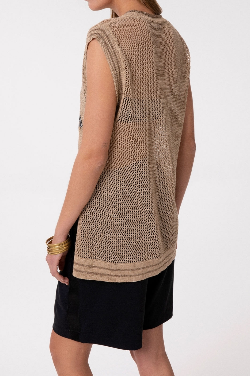 GAELLE PARIS Canotta Donna Maglia Traforata Over-Beige