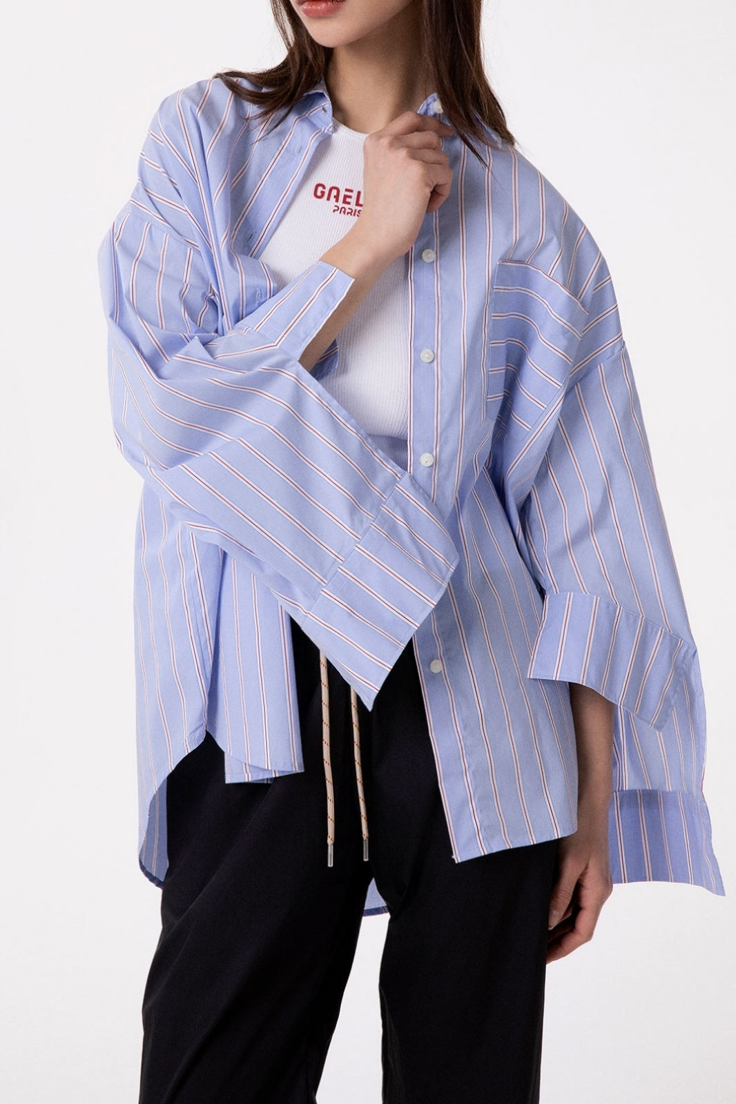 GAELLE PARIS Camicia Donna Over Righe-Azzurro
