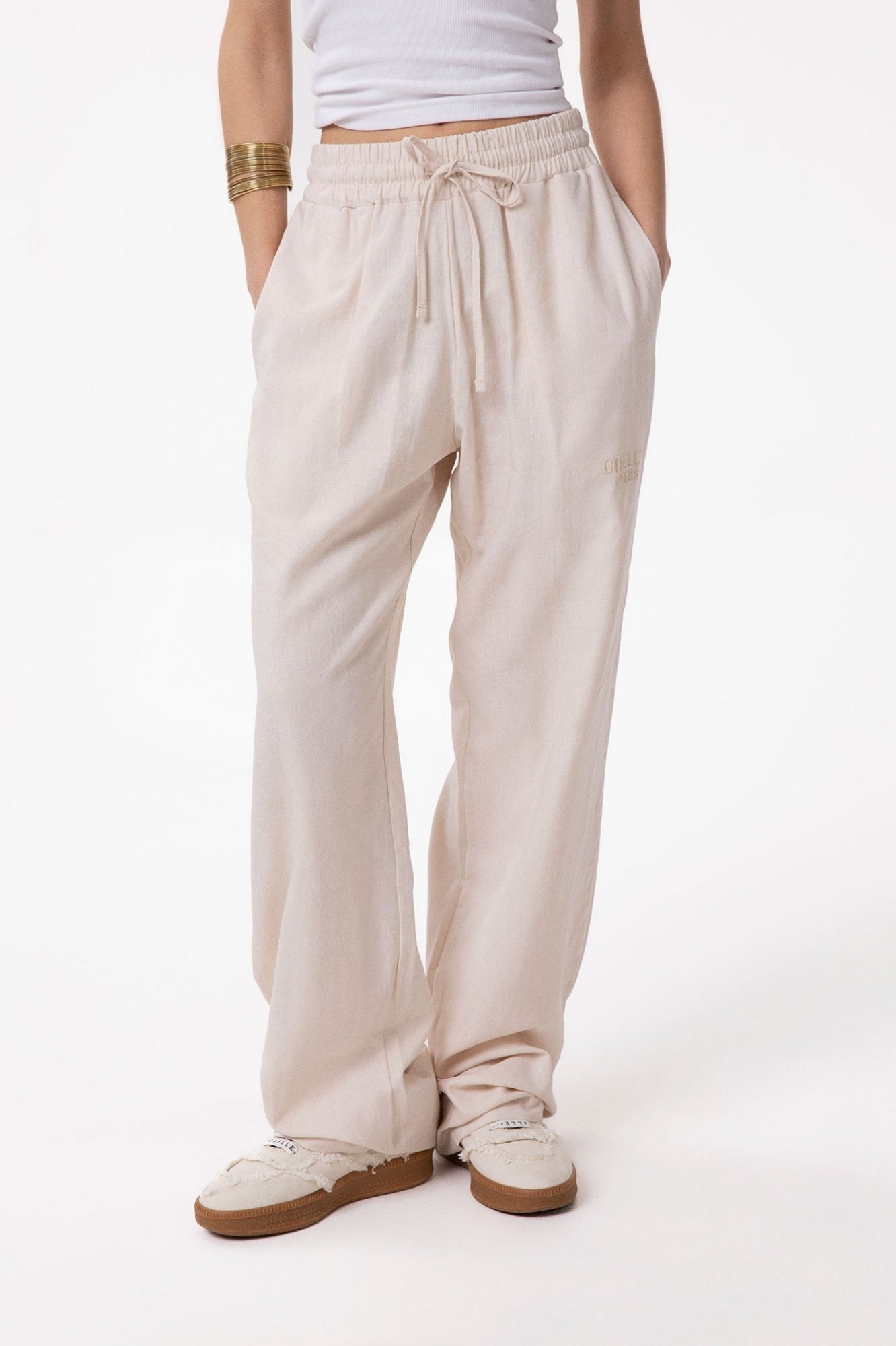 GAELLE PARIS Pantalone Donna Ricamo Logo-Avorio